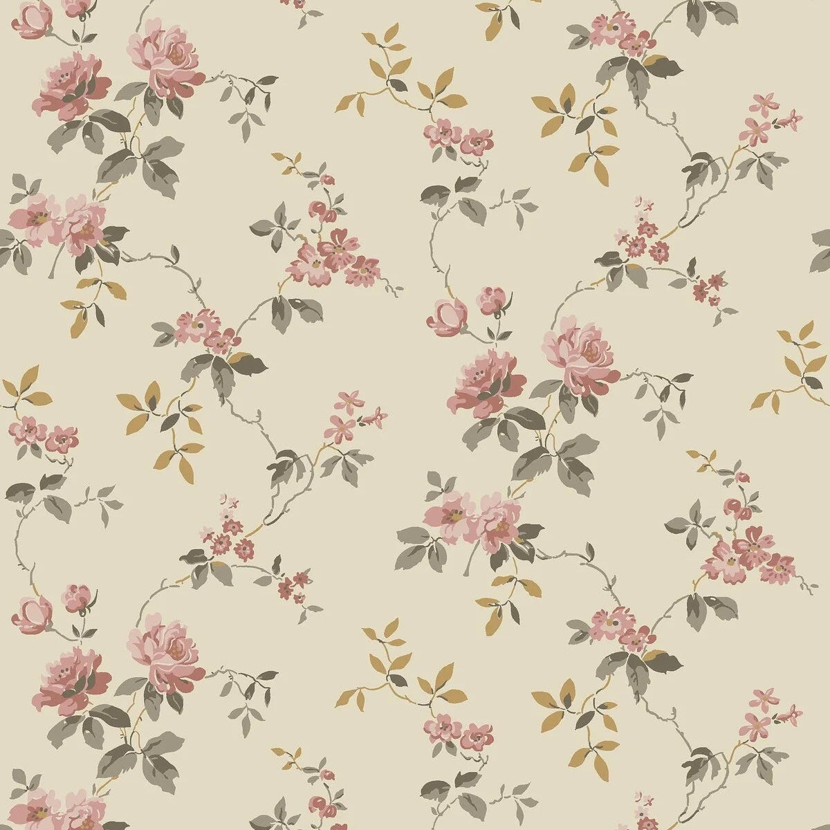 Non-woven paper wallpaper with a floral pattern VÄRMDÖ beige with pink