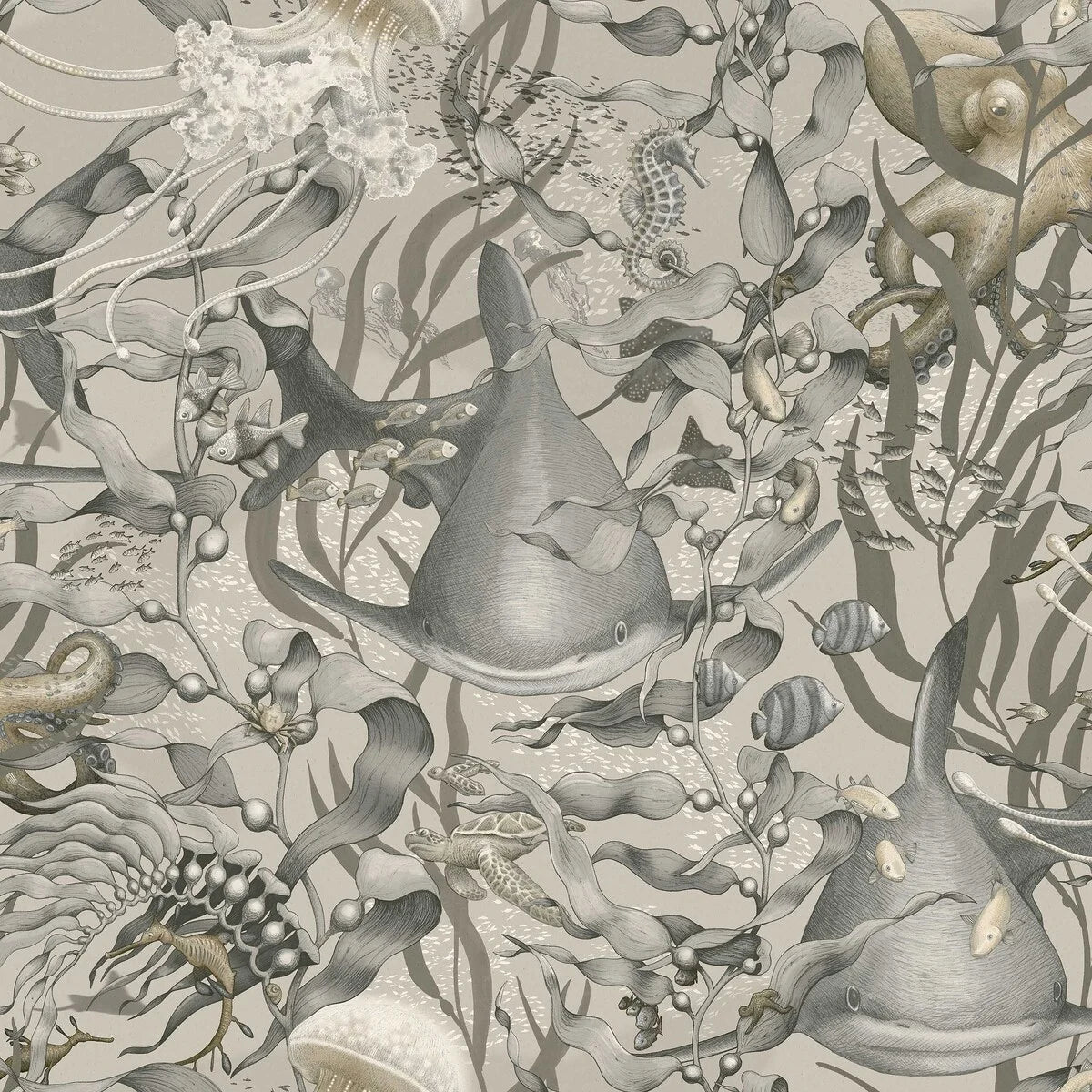 Children's wallpaper with an underwater animals theme UNDERWATER MAGIC beige