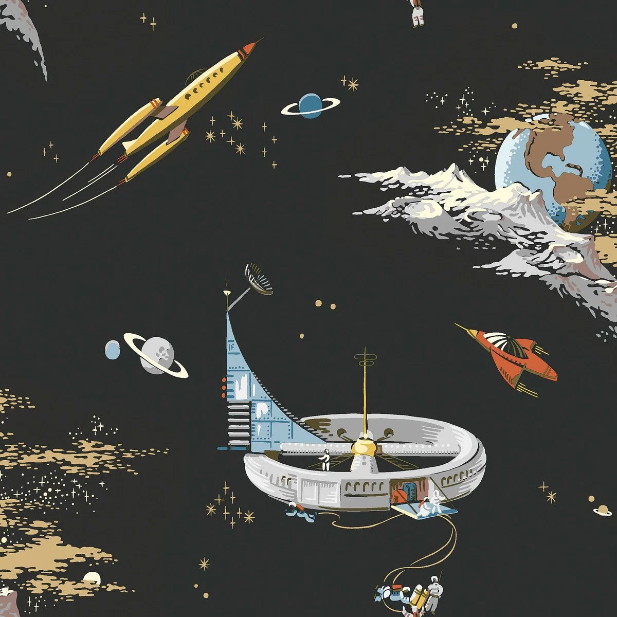 Children's wallpaper with a space theme SPACE ADVENTURE black