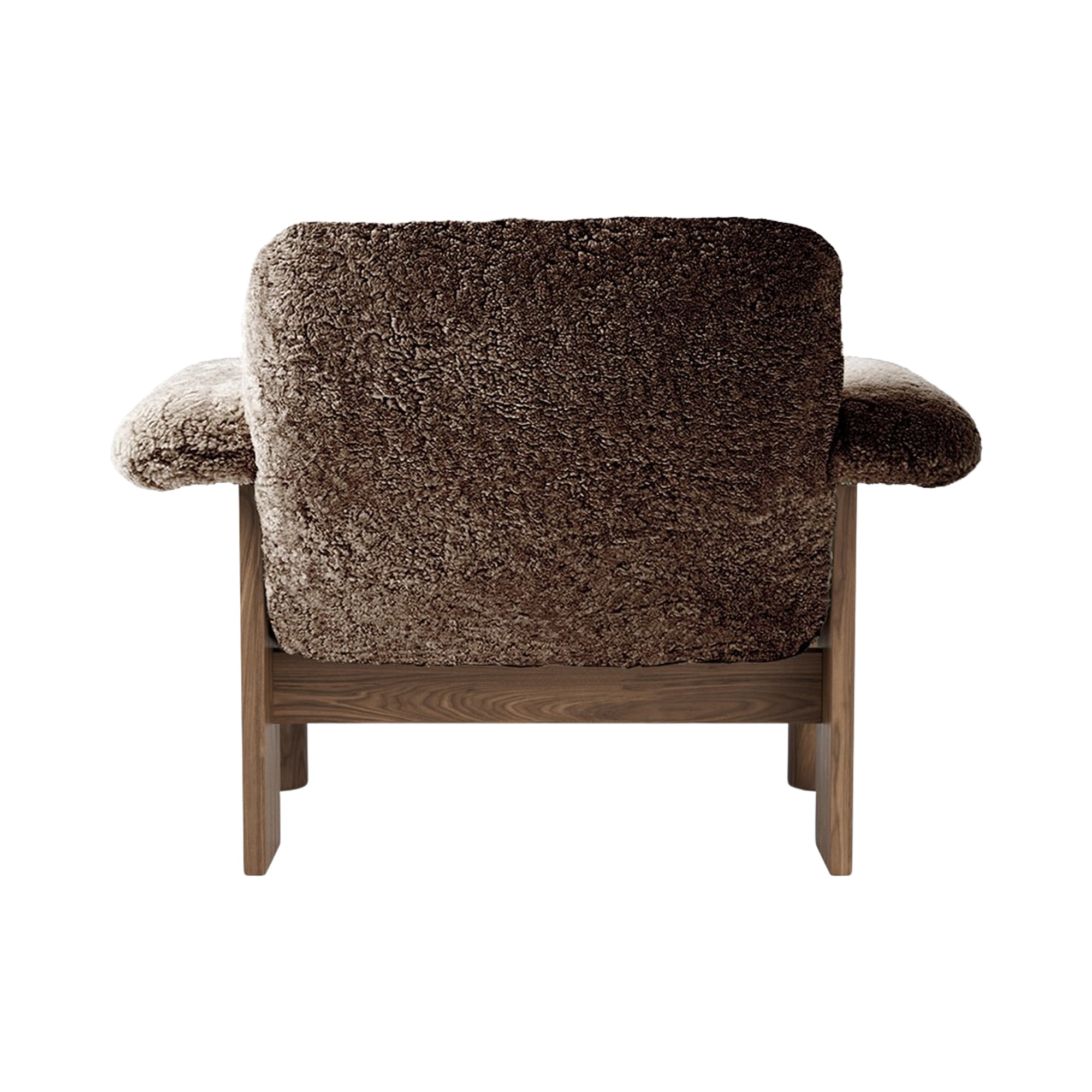 BRASILIA Armchair brown sheep leather with walnut base