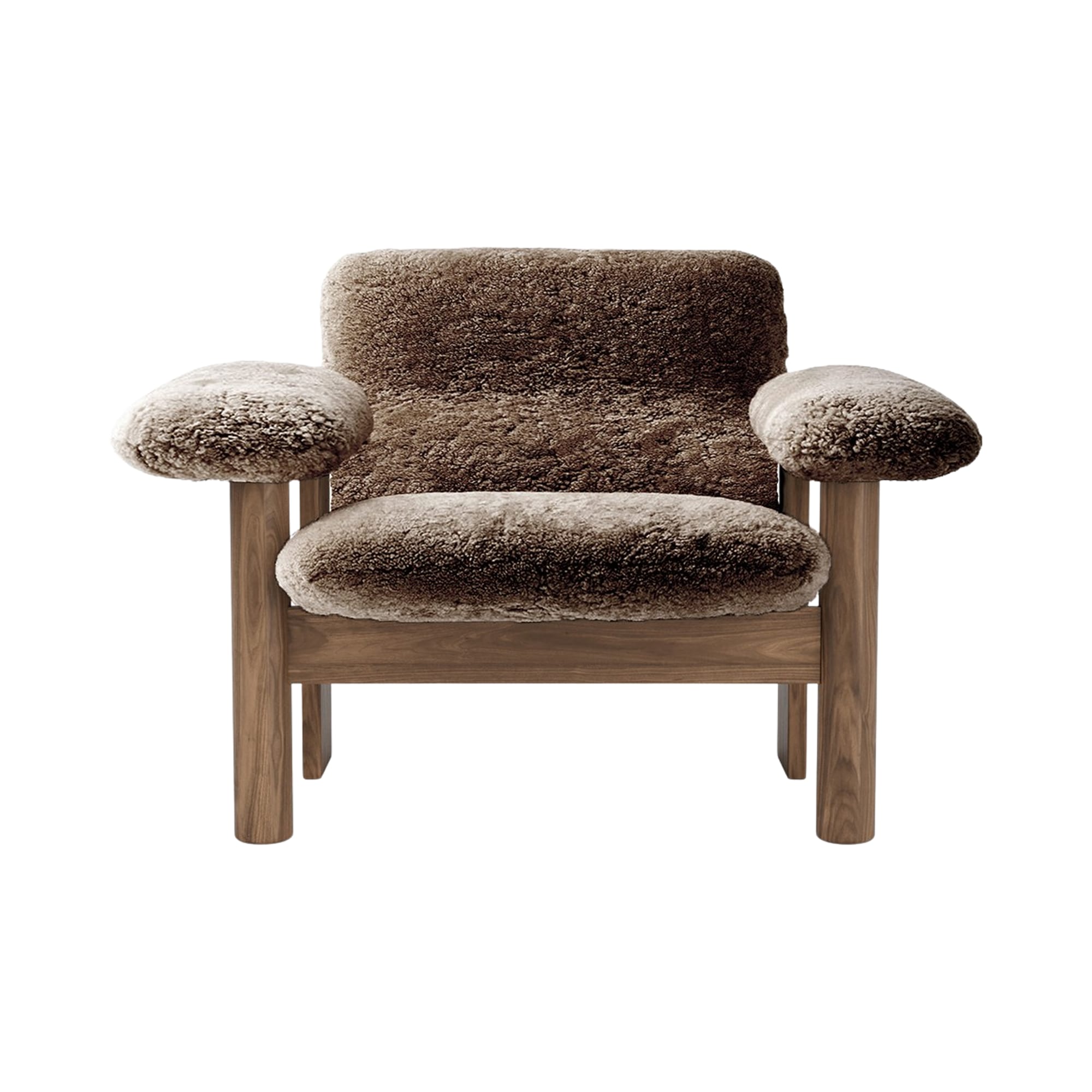 BRASILIA Armchair brown sheep leather with walnut base