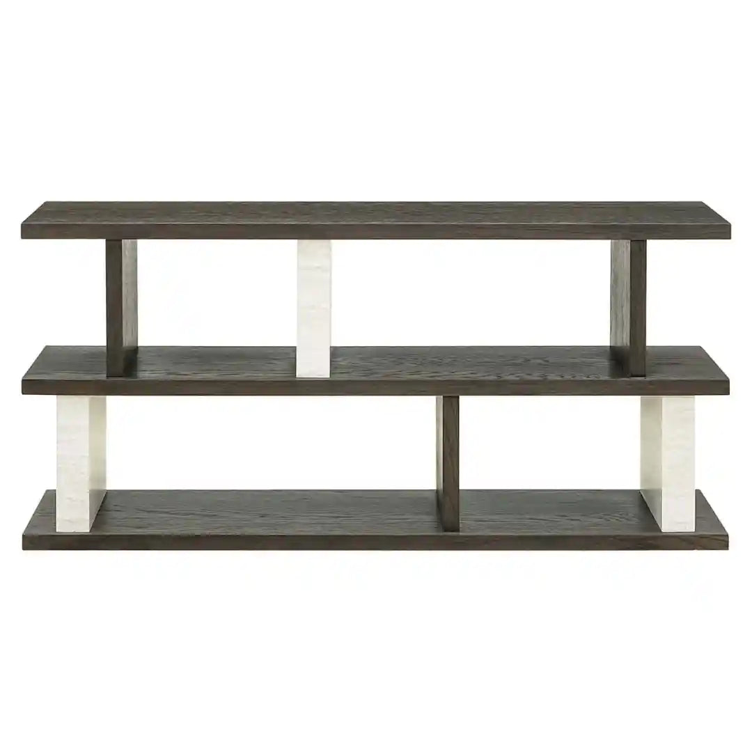 WALDORF Console Dark Brown Wood and Stone