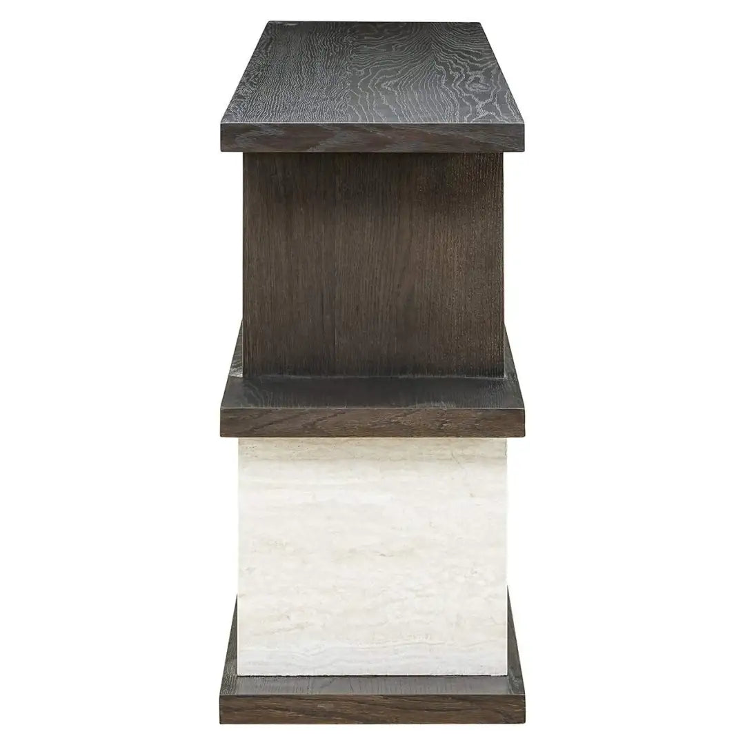 WALDORF Console Dark Brown Wood and Stone