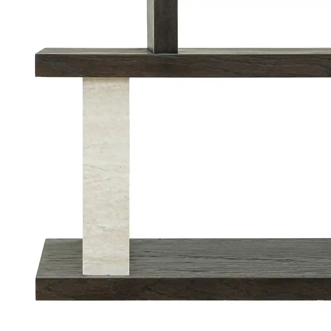 WALDORF Console Dark Brown Wood and Stone