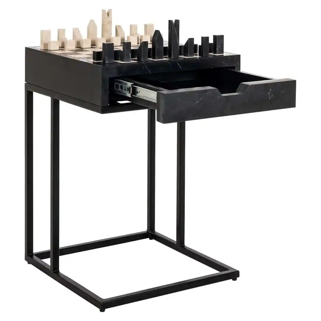 DAVOS black side table with built-in chessboard