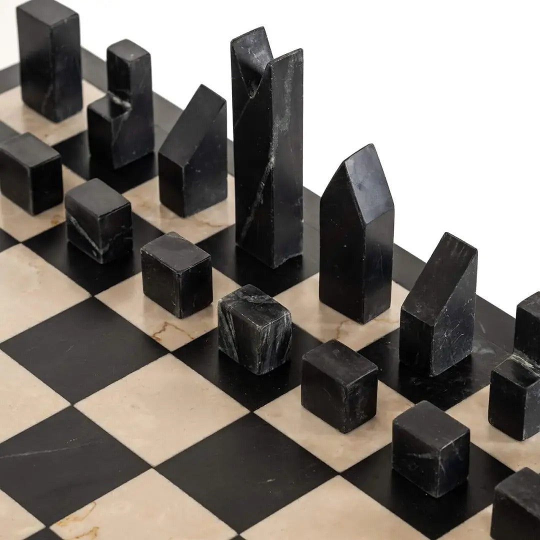 DAVOS black side table with built-in chessboard