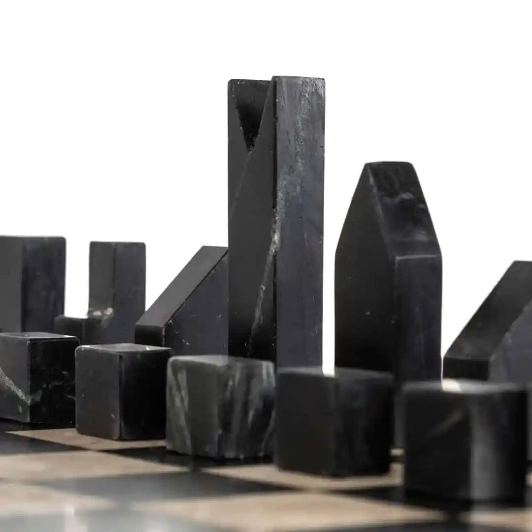 DAVOS black side table with built-in chessboard