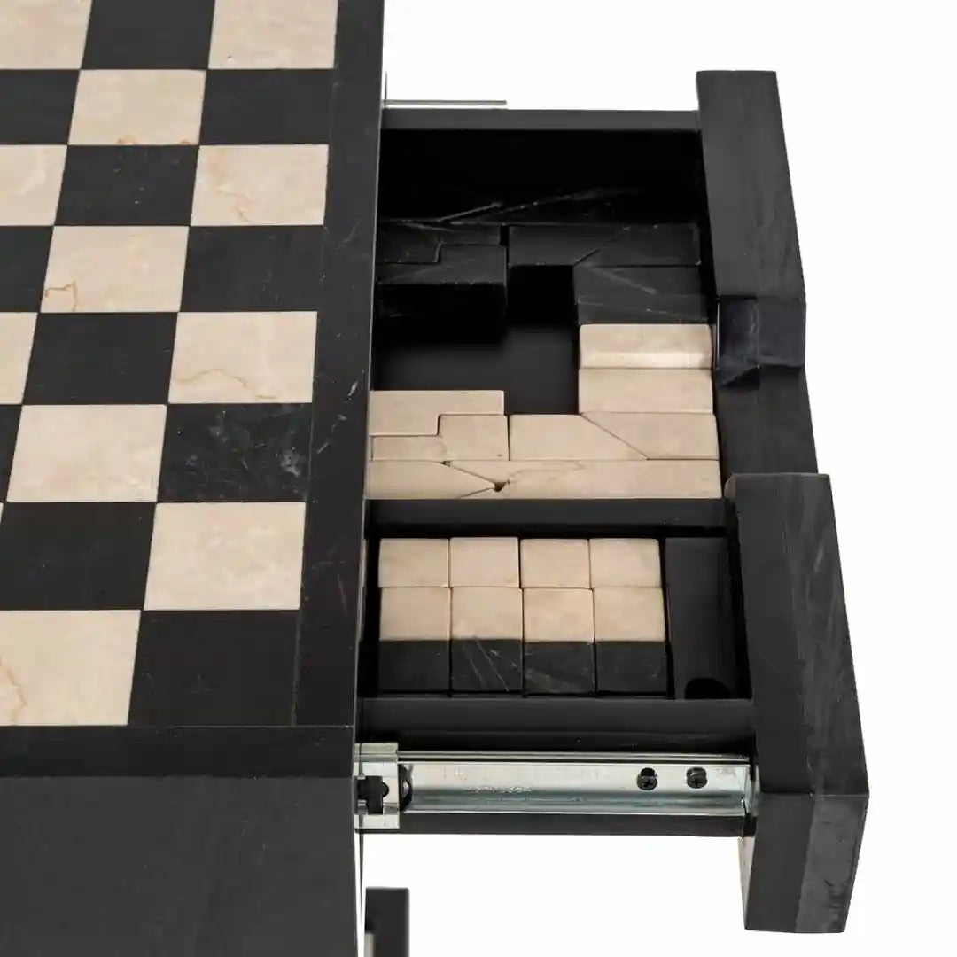 DAVOS black side table with built-in chessboard