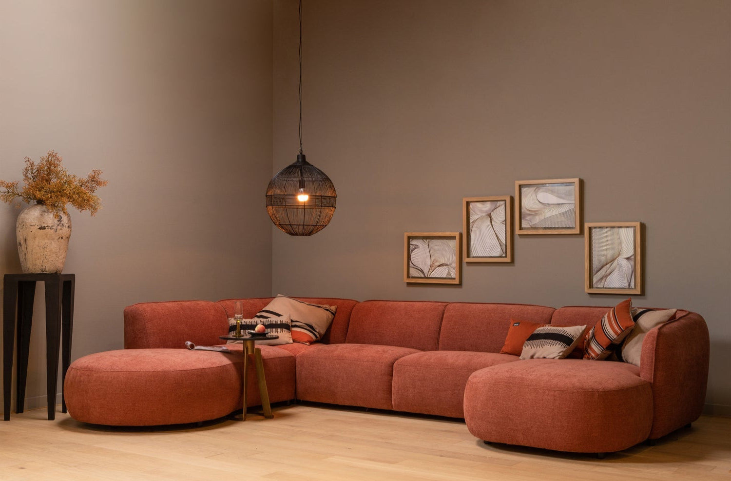 Rohová sedací souprava ve tvaru U levá POLLY růžová