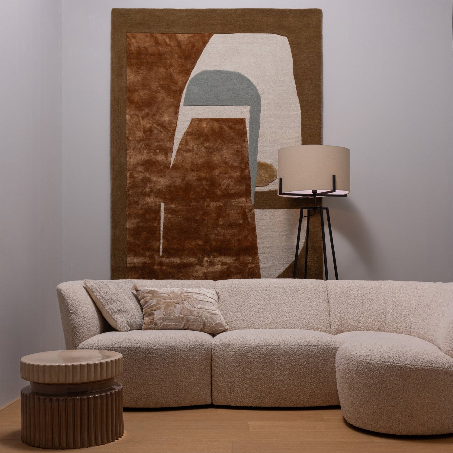 Pravostranný rohový gauč COCO krémový boucle