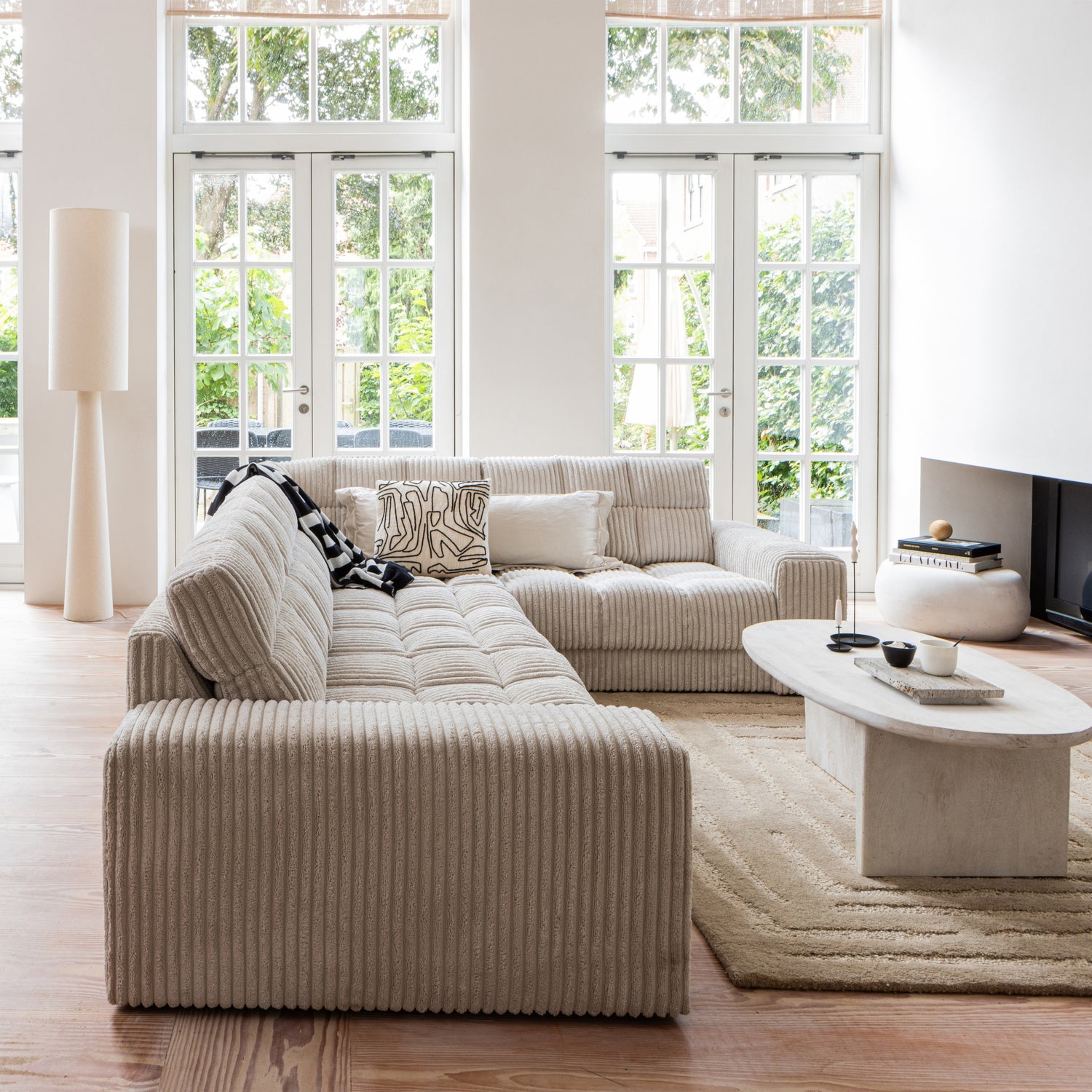 right-hand corner sofa SECOND DATE cream corduroy