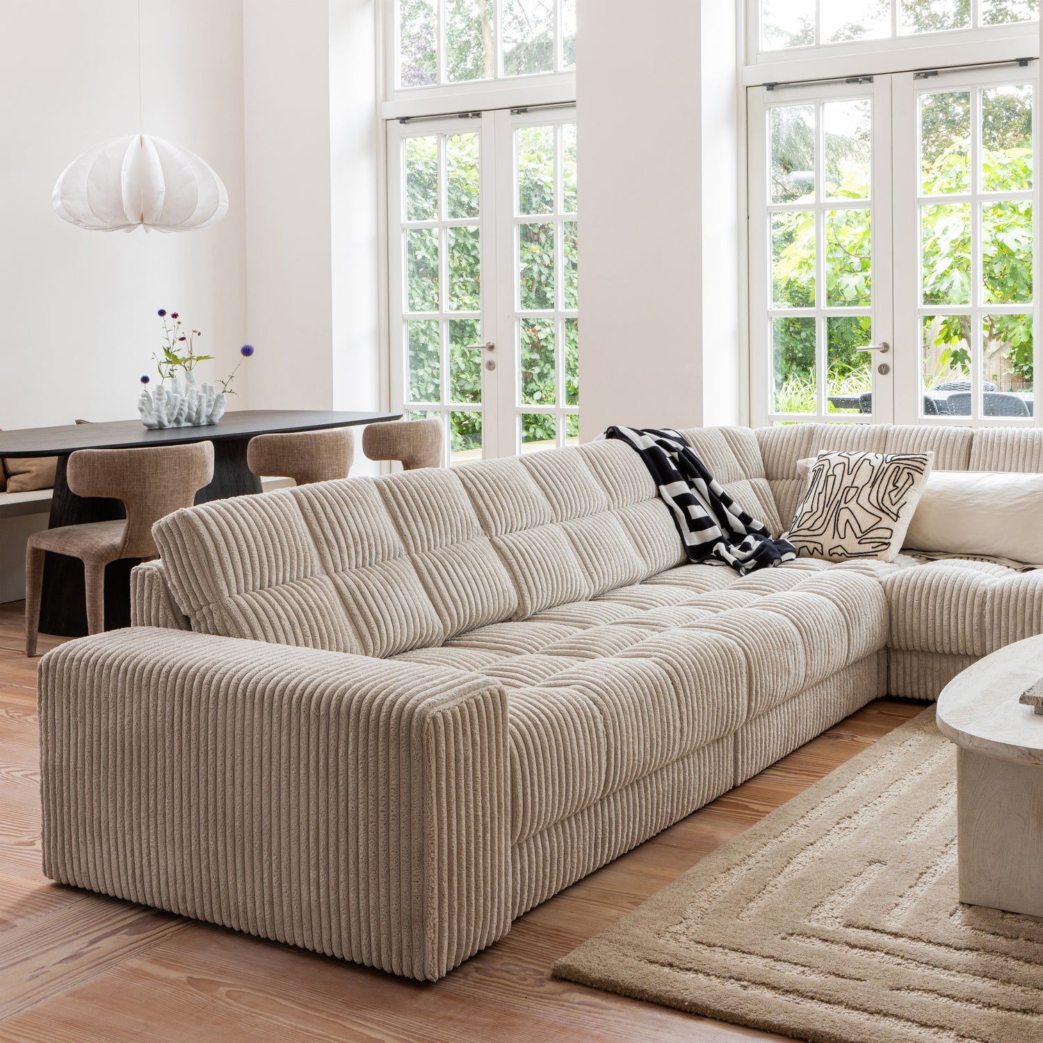 right-hand corner sofa SECOND DATE cream corduroy