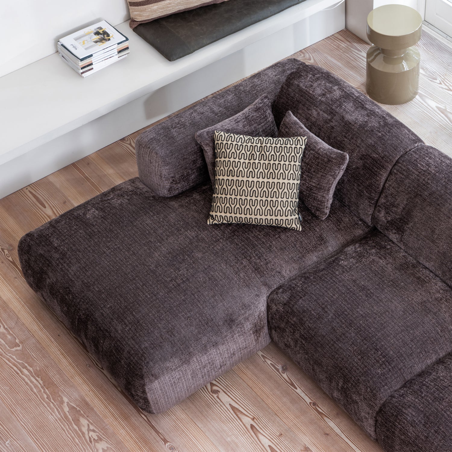 Left-facing modular CLOUD corner sofa in brown