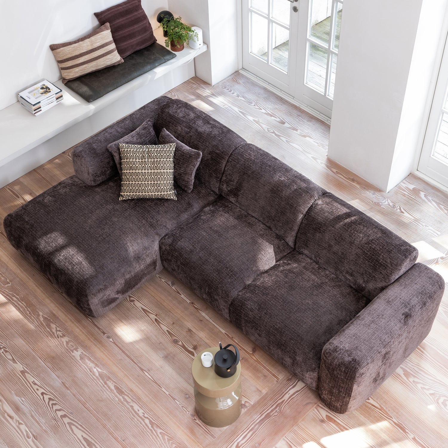 Left-facing modular CLOUD corner sofa in brown