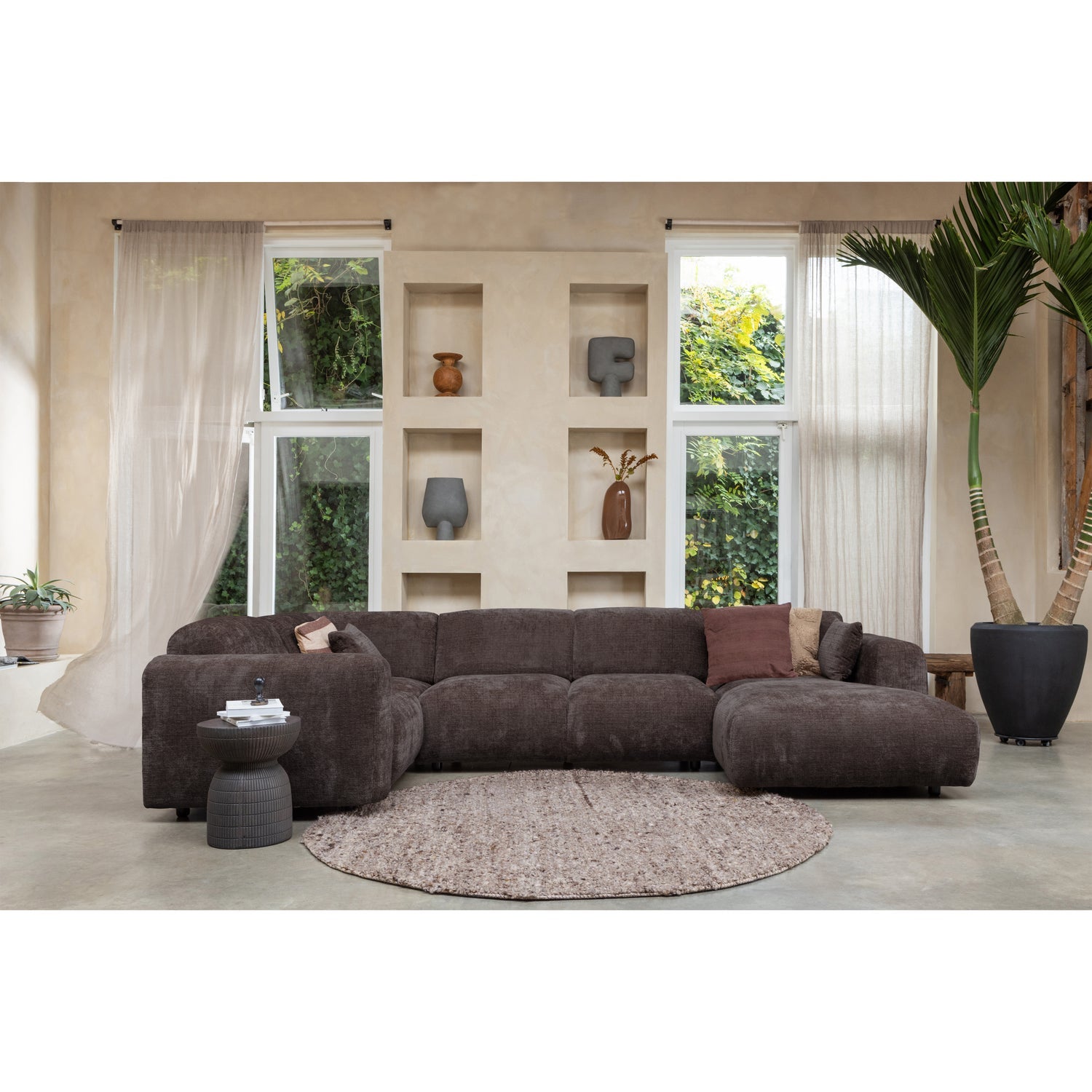 Left-facing panoramic corner sofa CLOUD in brown