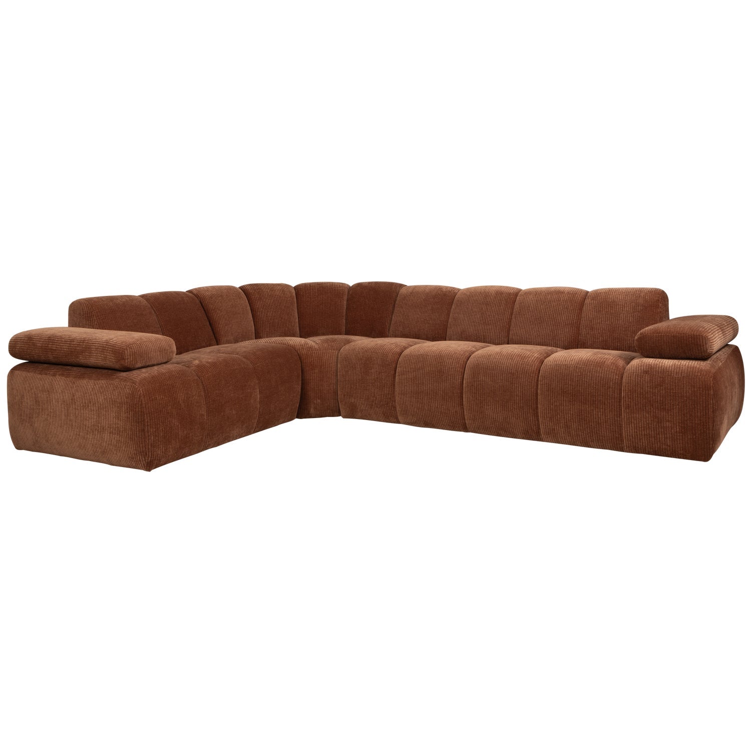 Left-facing modular corner sofa for 6 people MOJO in brown corduroy