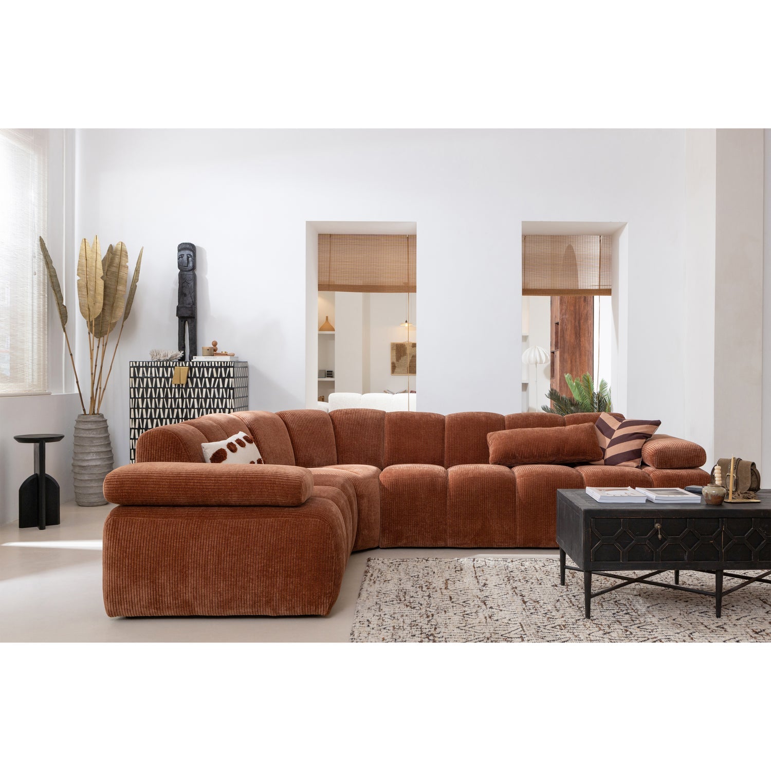 Left-facing modular corner sofa for 6 people MOJO in brown corduroy