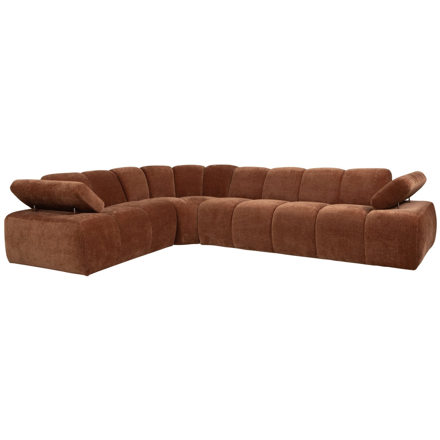 Left-facing modular corner sofa for 6 people MOJO in brown corduroy