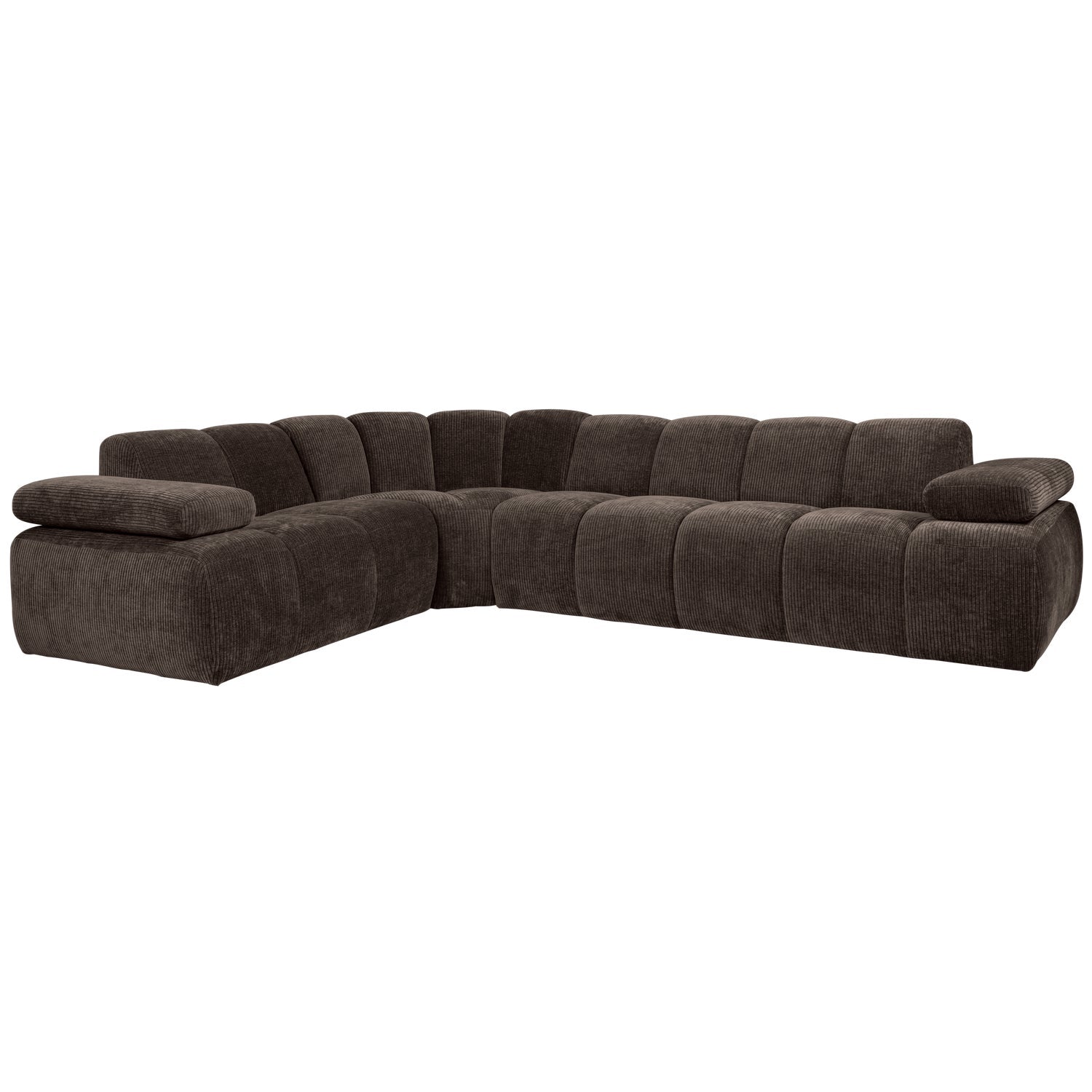 Left-facing modular corner sofa for 6 people in dark brown corduroy MOJO