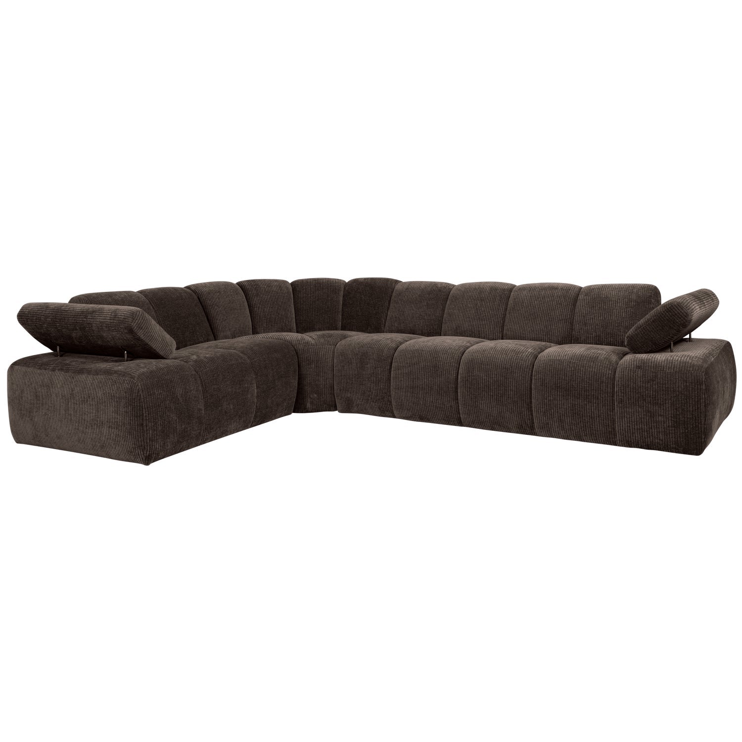 Left-facing modular corner sofa for 6 people in dark brown corduroy MOJO