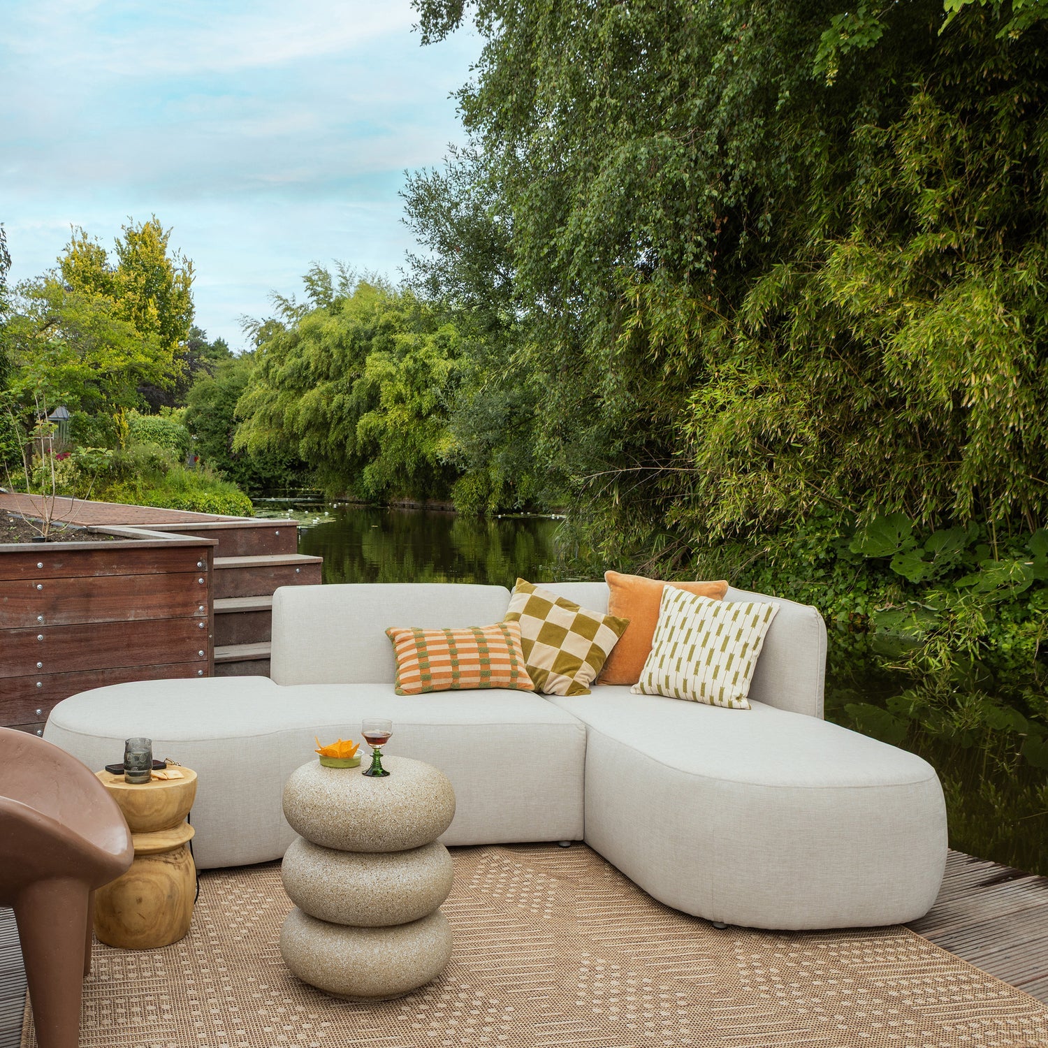 Pravostranný zahradní rohový gauč CHIOS béžový