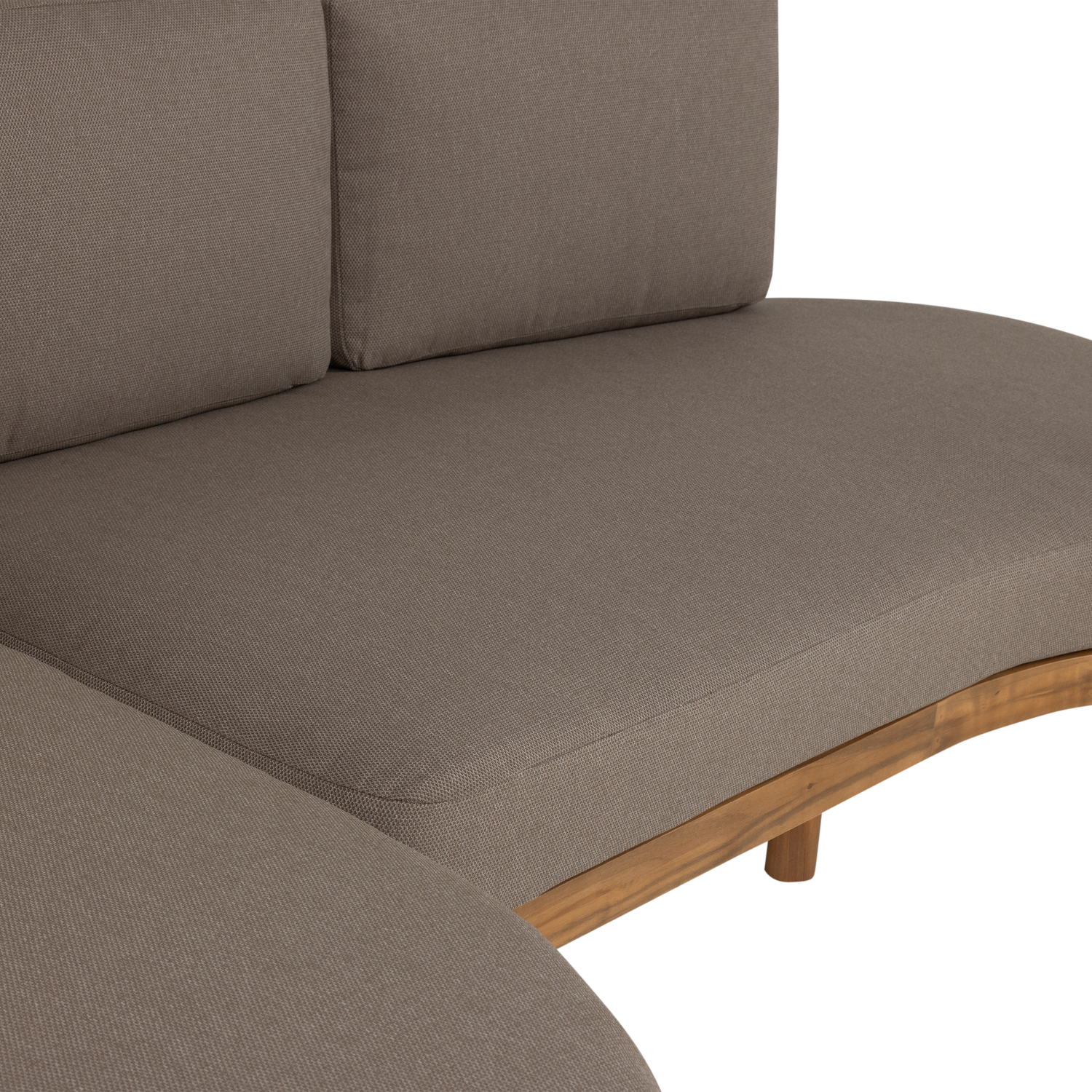 Left-facing garden corner sofa ZINTO in gray with an acacia wood base