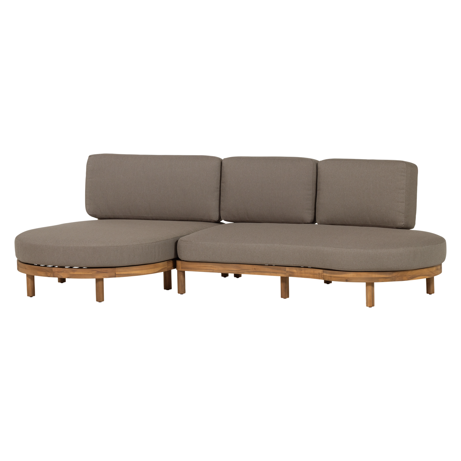 Left-facing garden corner sofa ZINTO in gray with an acacia wood base