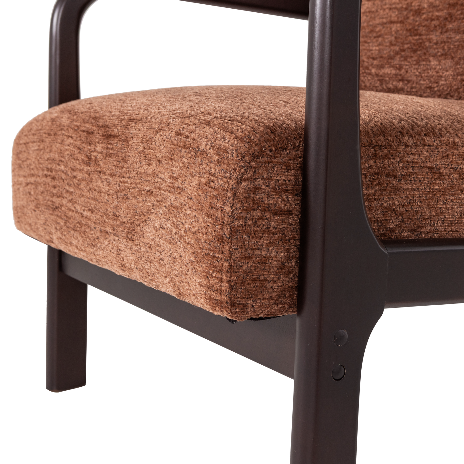 MARK Armchair in Brown Chenille with Black Base