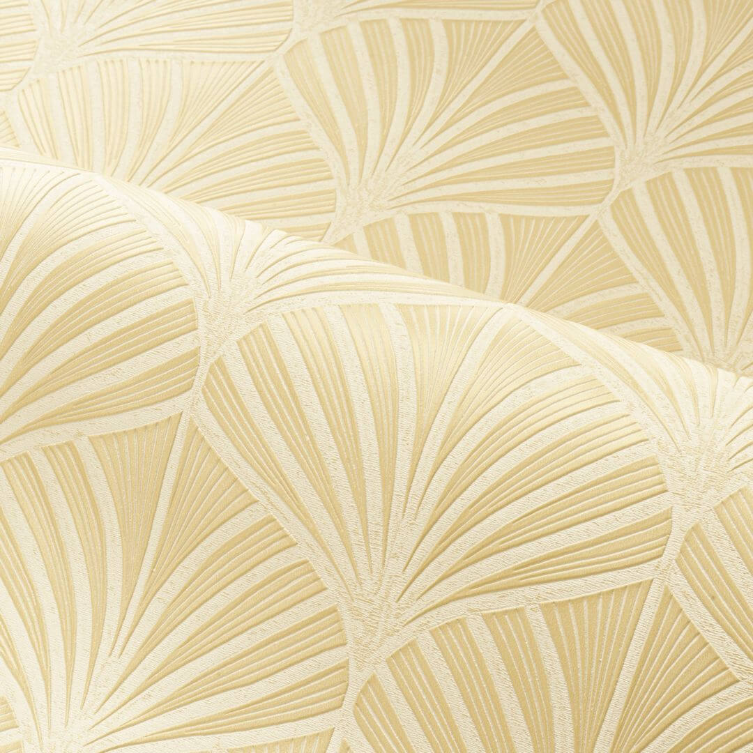 Metallic textured wallpaper with a plant leaf motif NEREIDES - DORÉ CLAIR beige with light gold