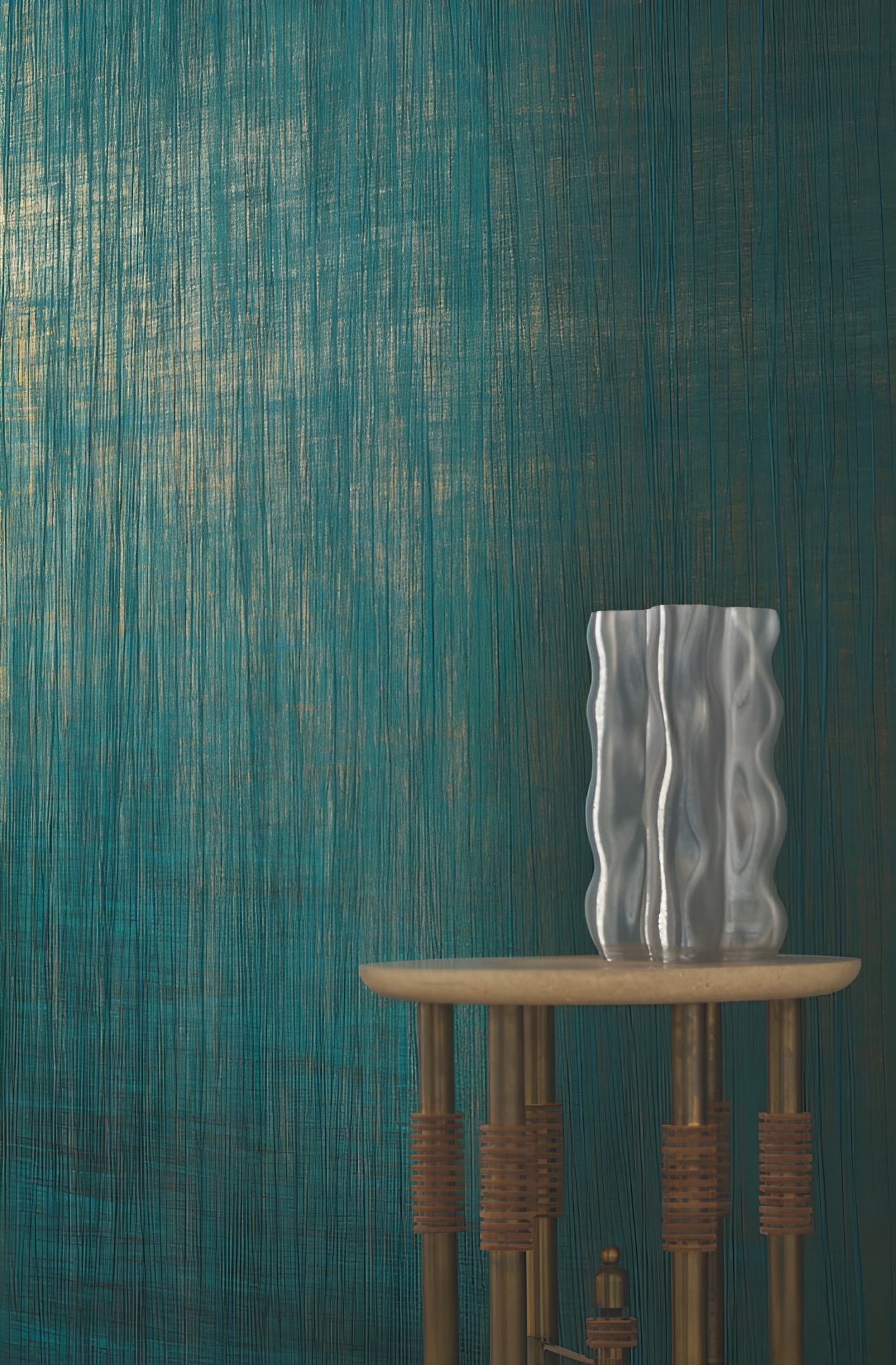 Textured pleated fabric wallpaper RAI - CELADON green