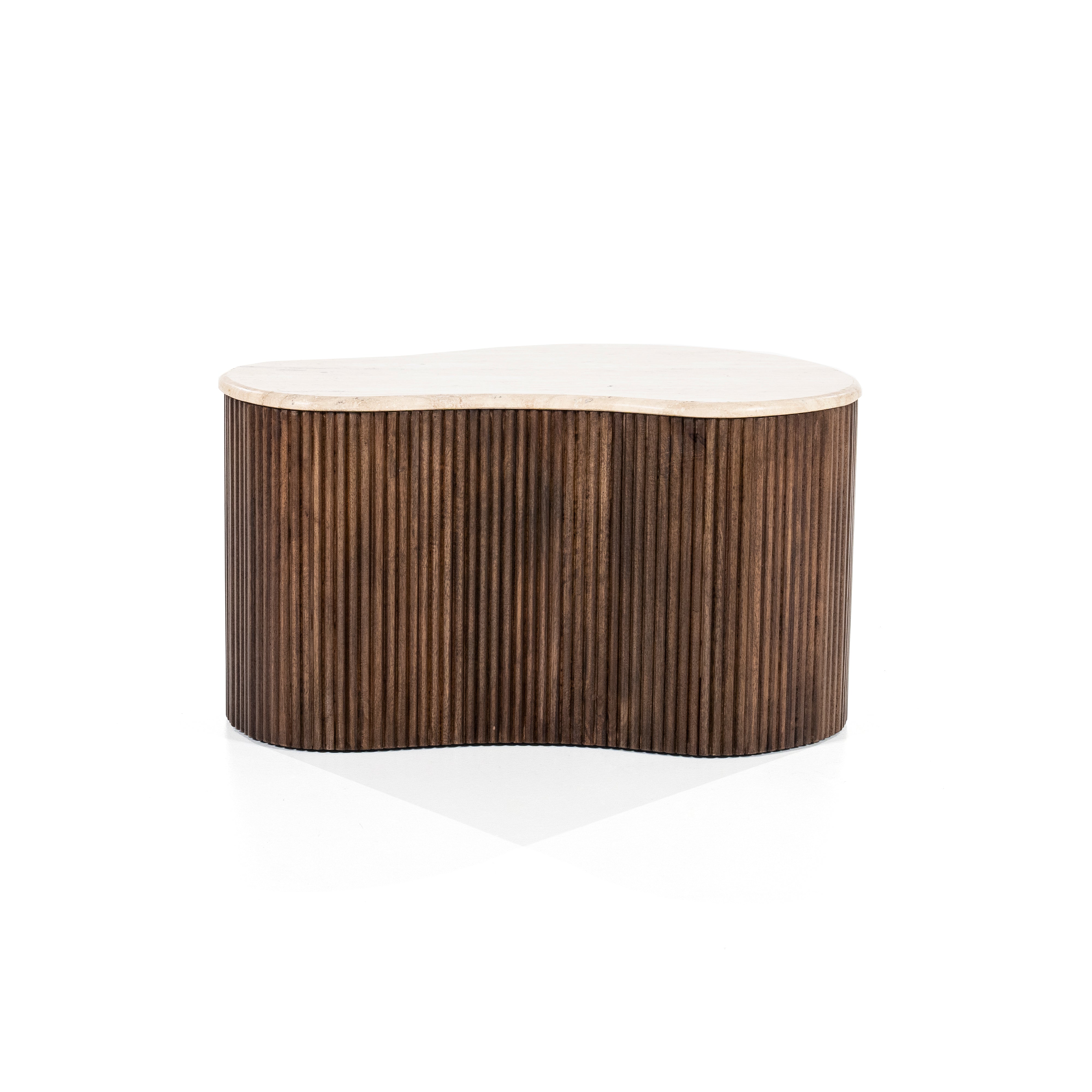 MARI coffee table made of mango wood with a travertine top