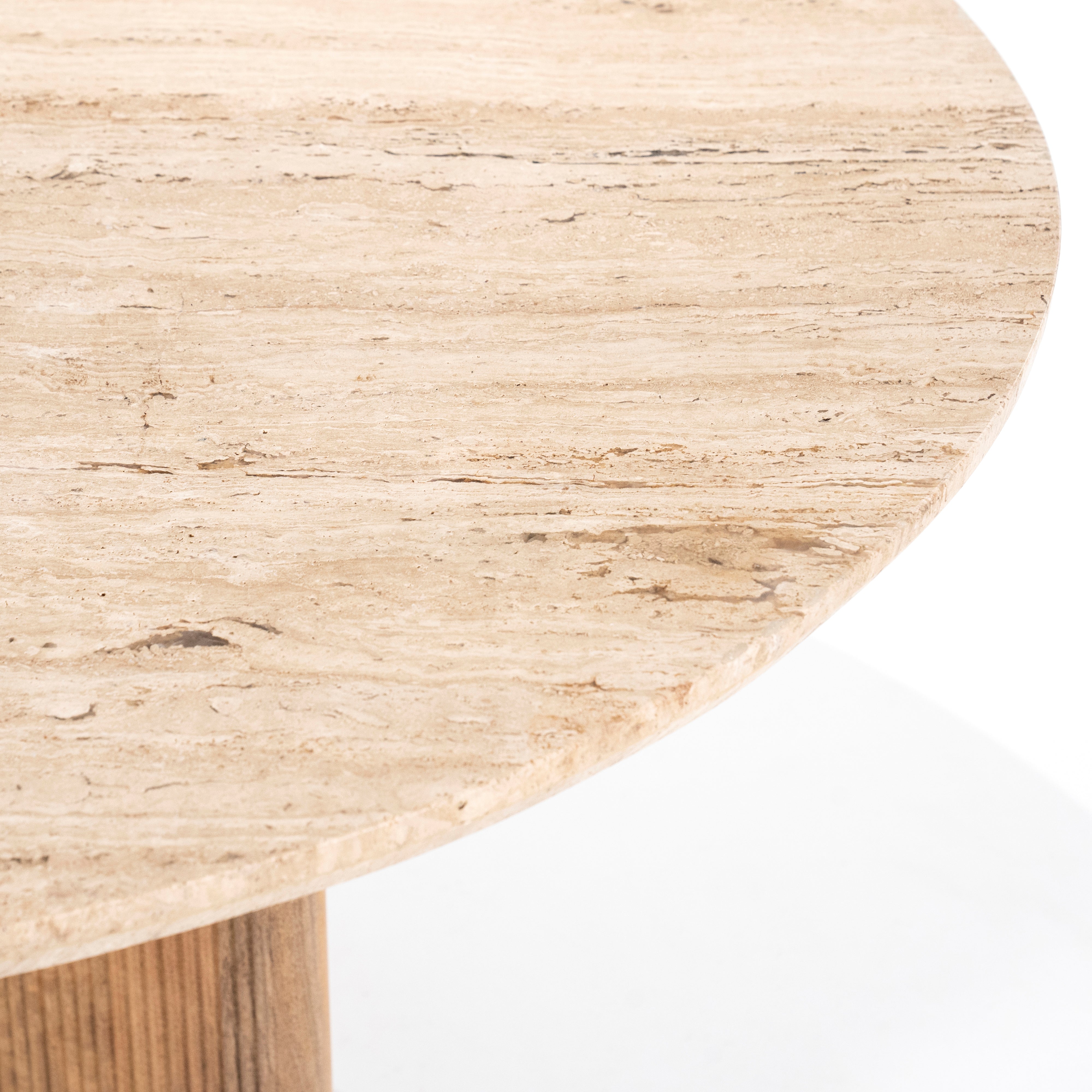 Round Table SARA Light Beige Travertine with Mango Wood