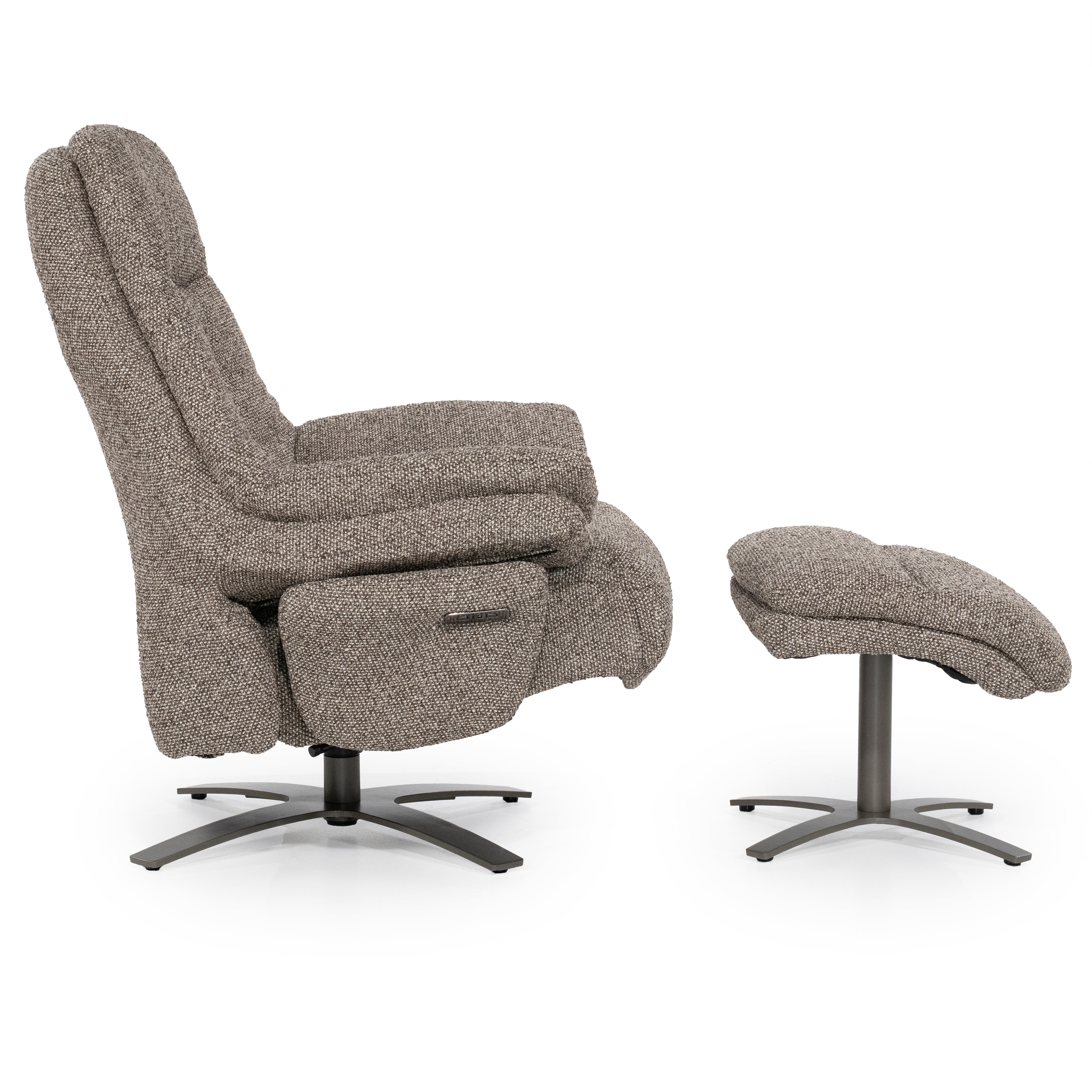 CALEB Dark Beige Armchair with Black Base and Footrest