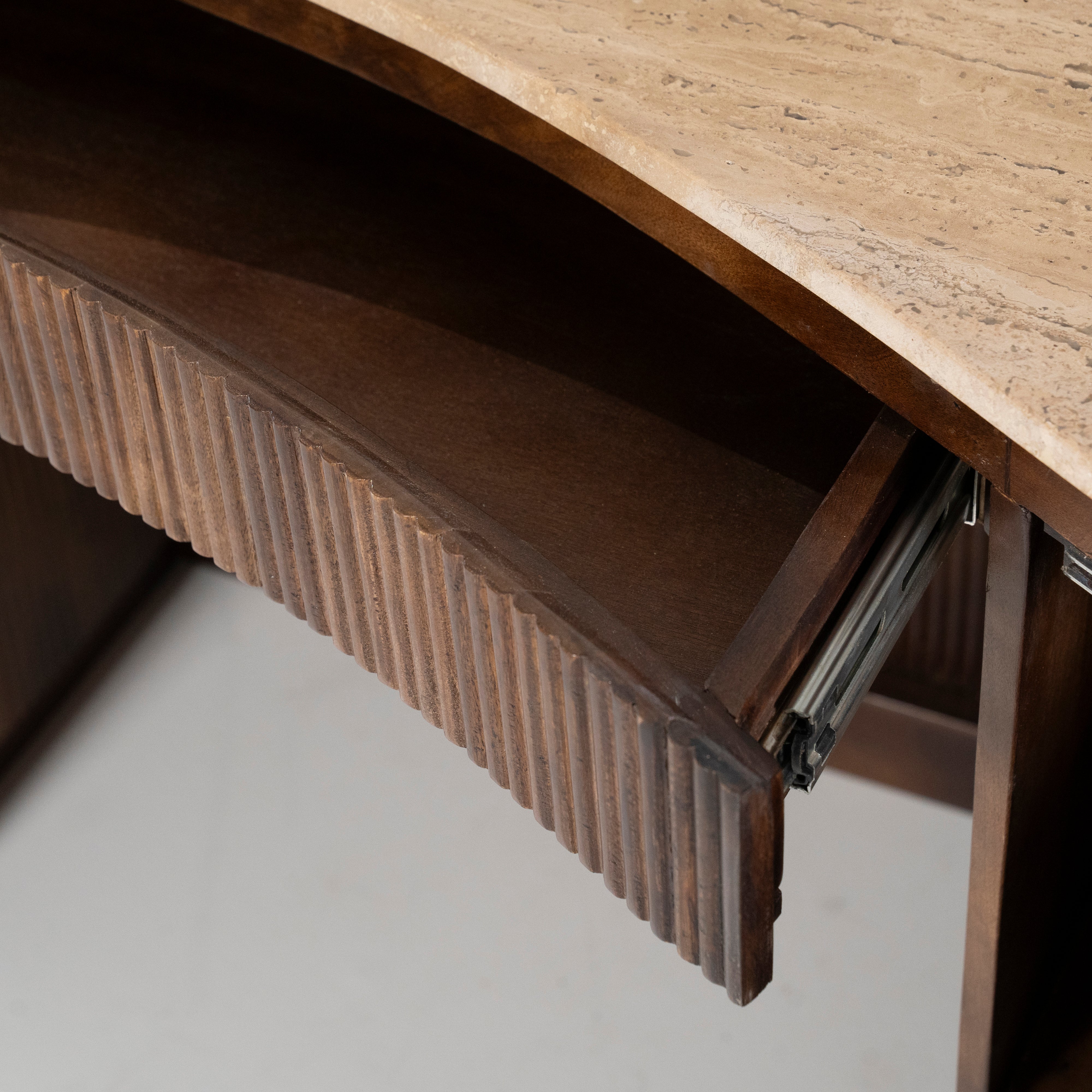 MARI desk made of mango wood with a travertine top