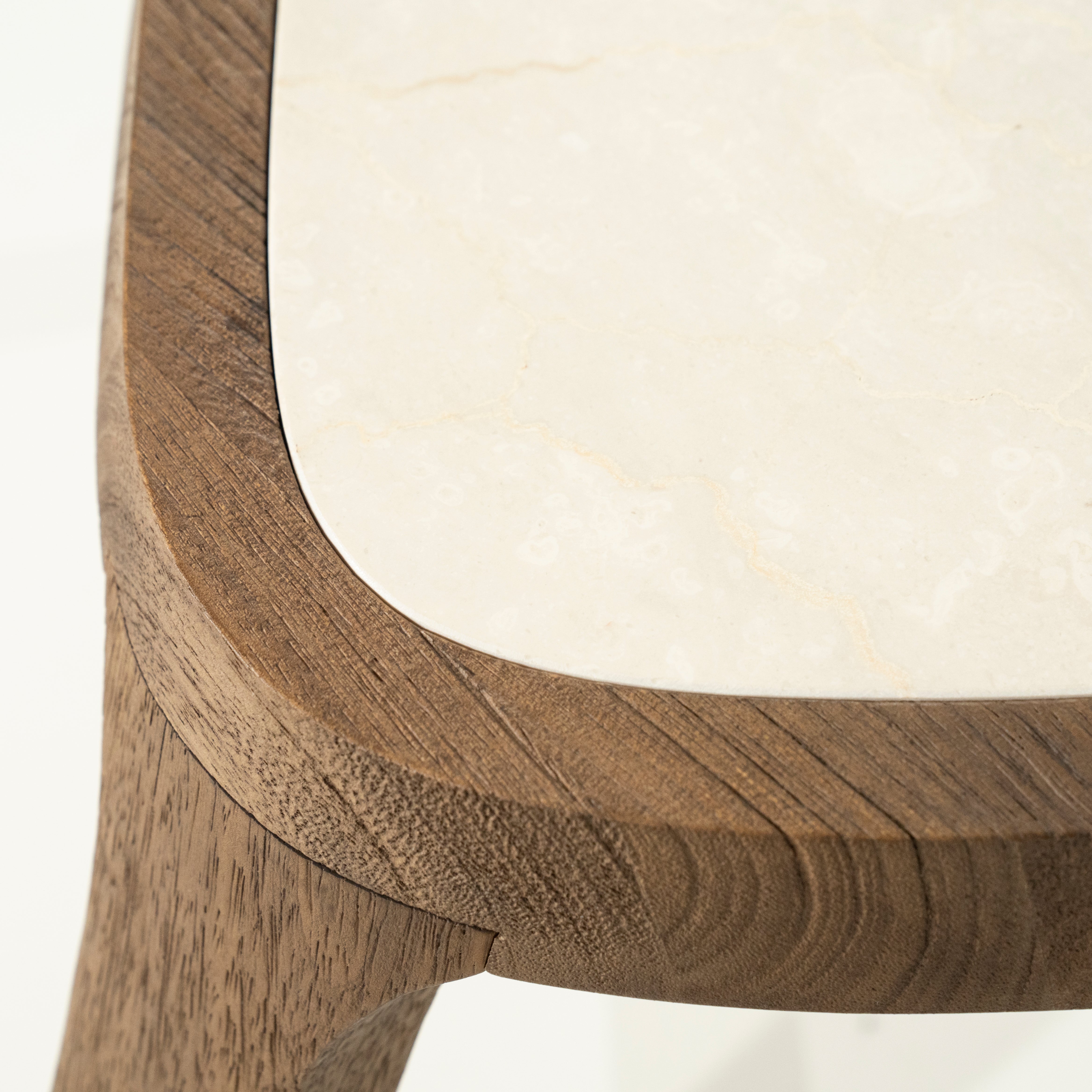 FRED Side Table Cream Marble with Wooden Base