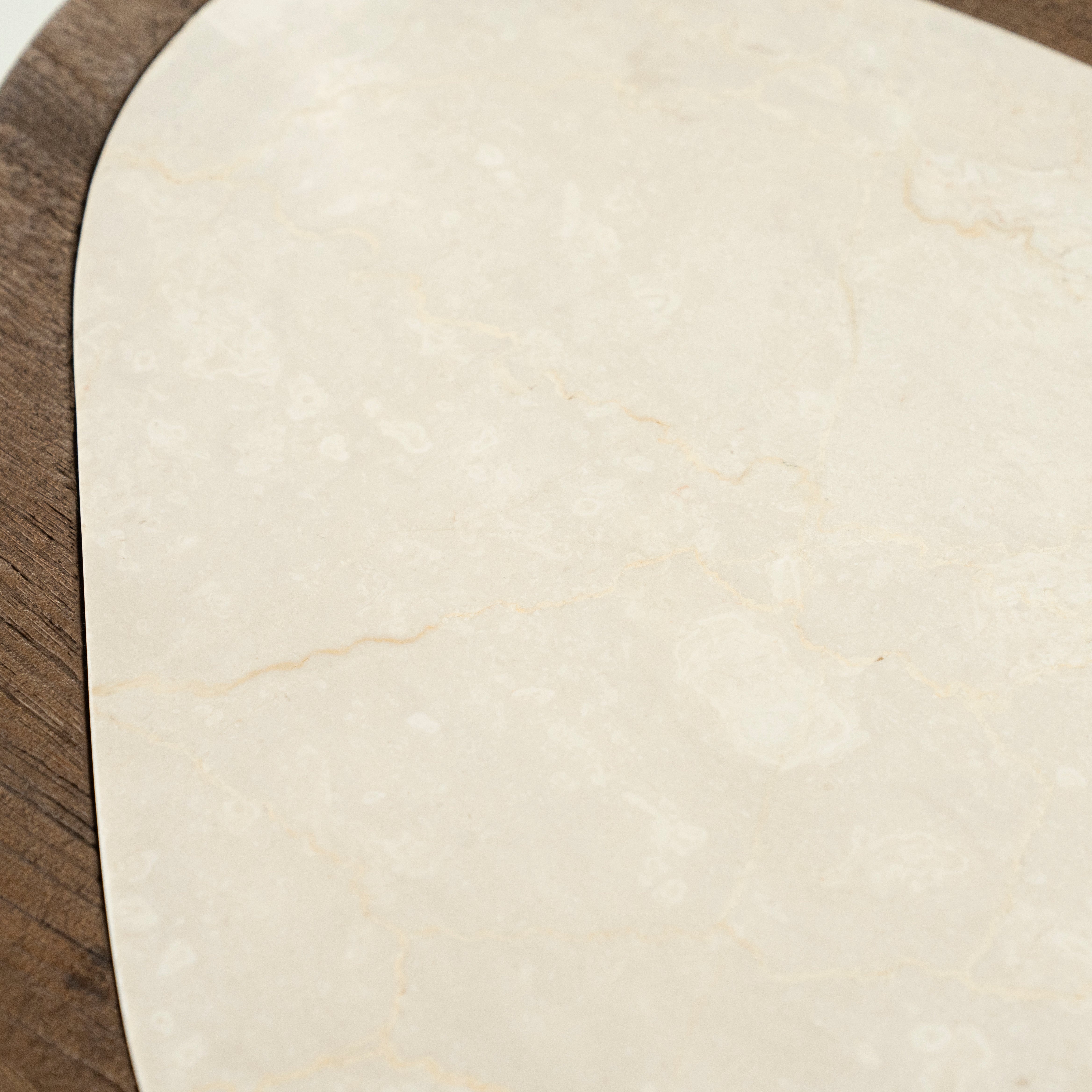 FRED Side Table Cream Marble with Wooden Base