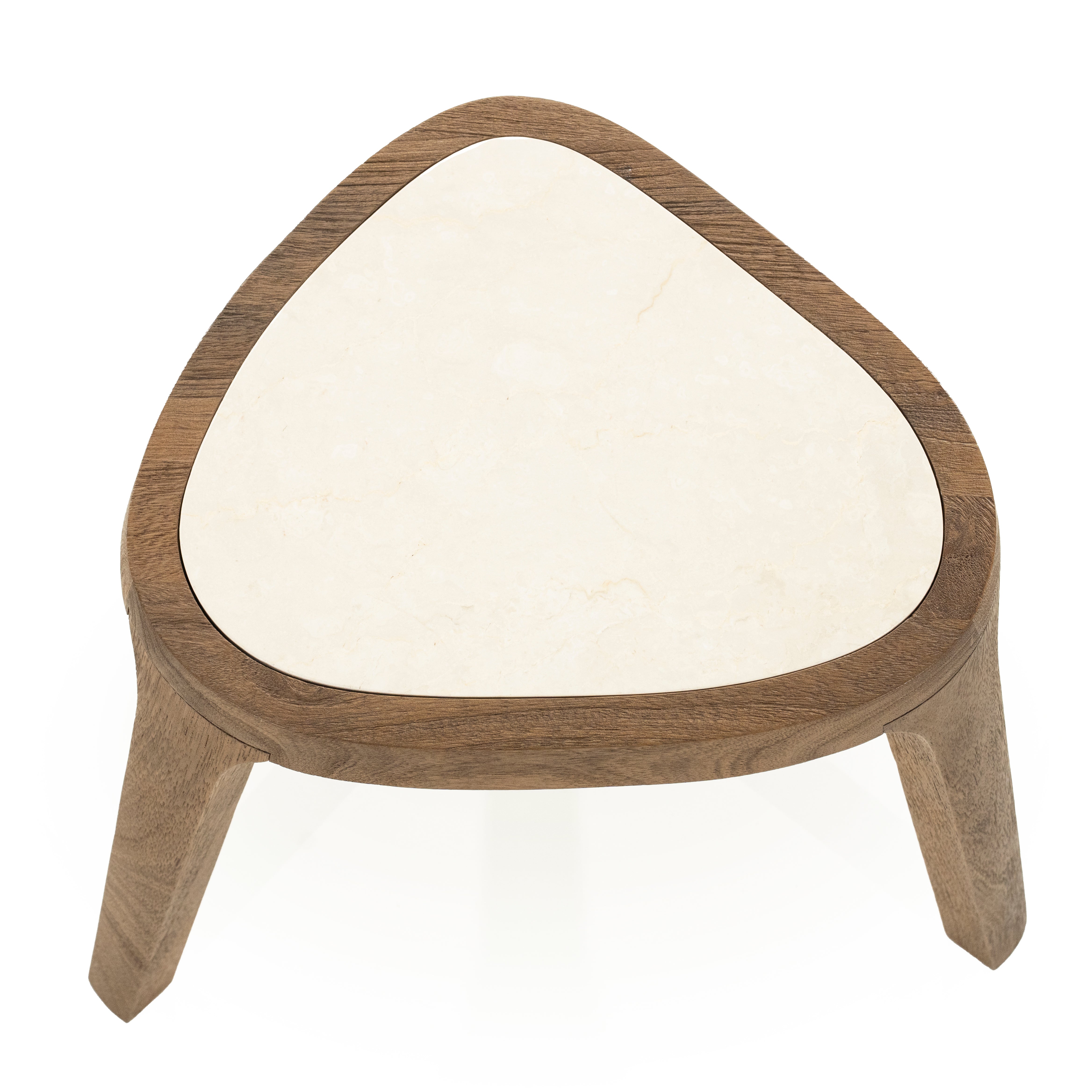 FRED Side Table Cream Marble with Wooden Base