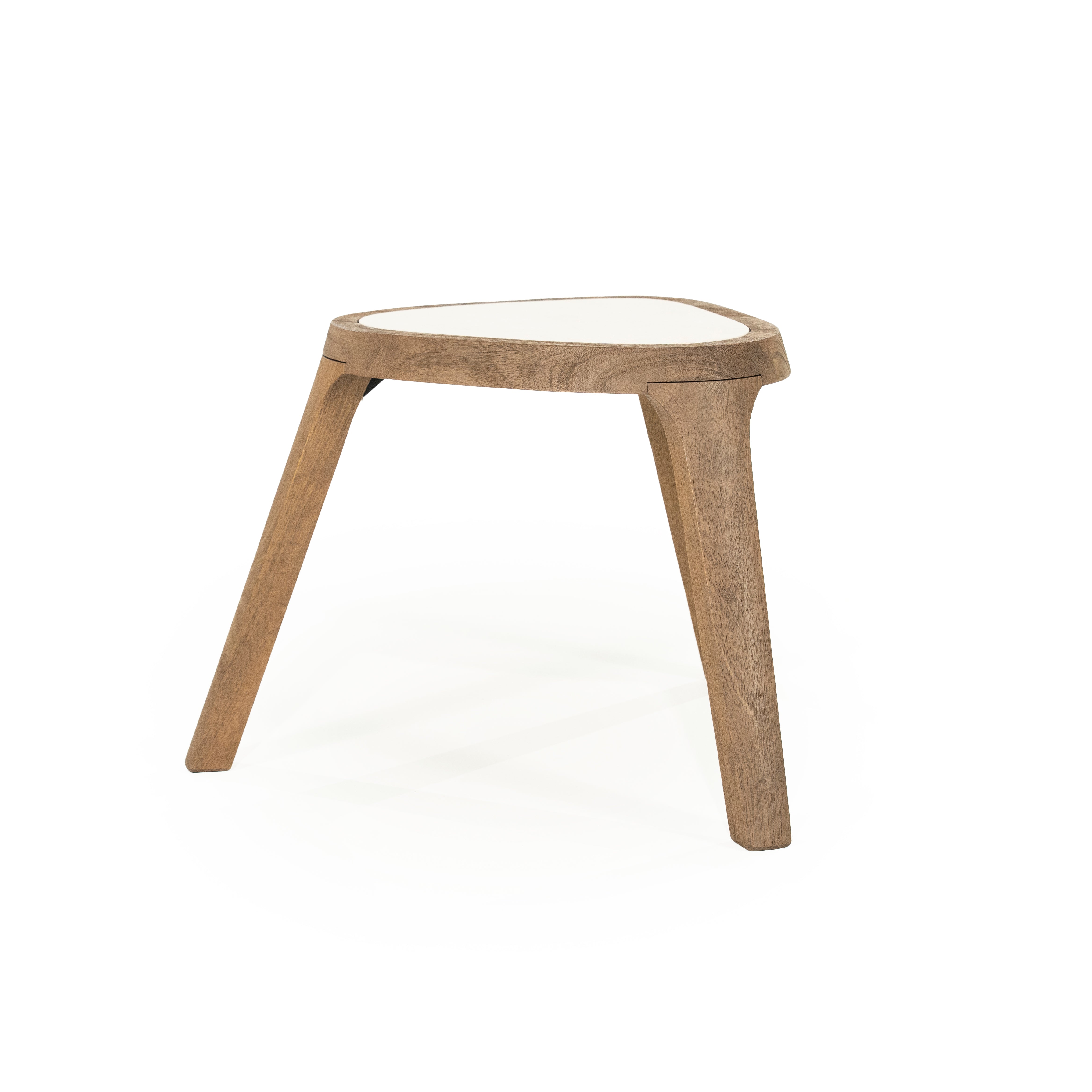 FRED Side Table Cream Marble with Wooden Base