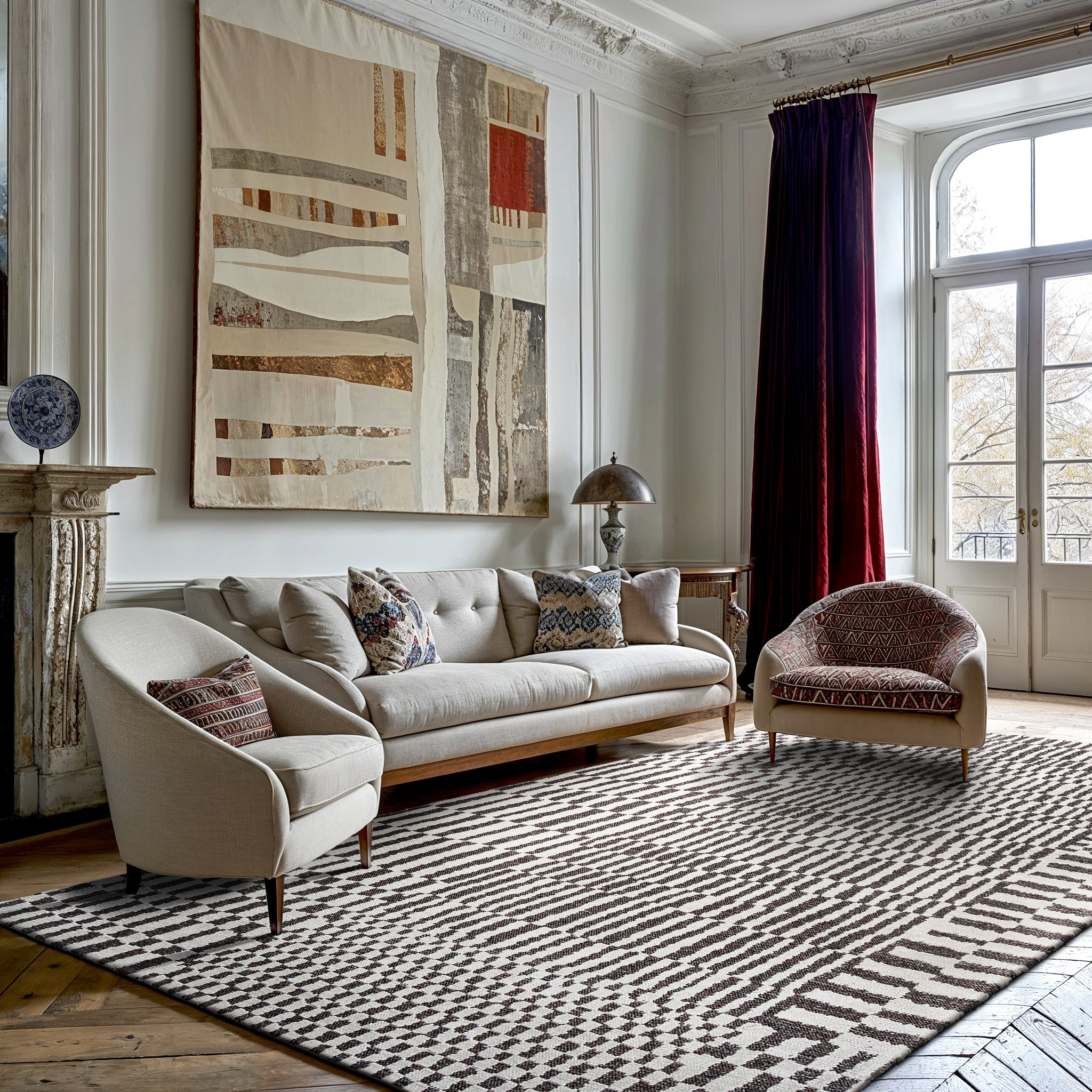 BERBER CAIDAL rug broken white with dark gray