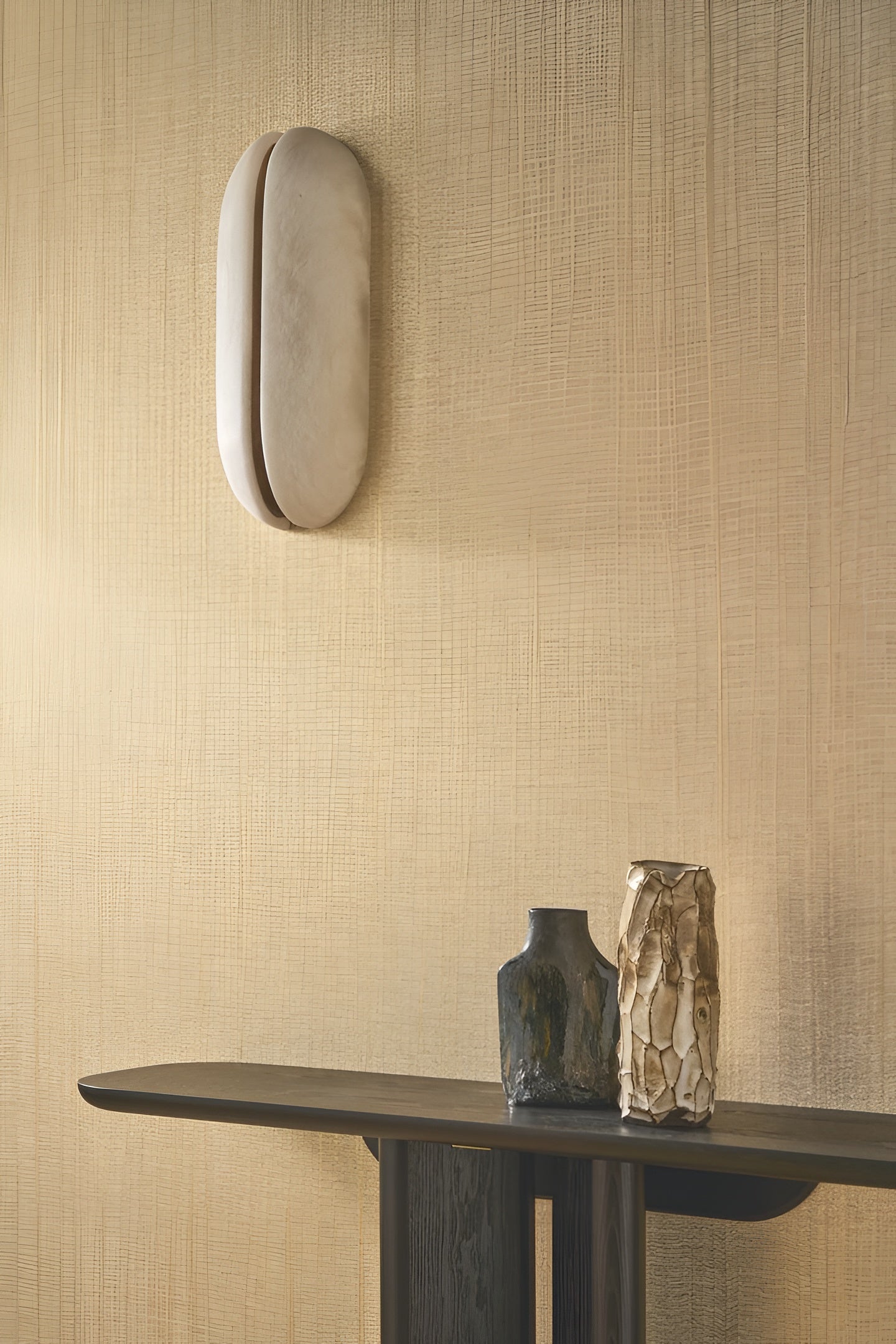 Textile wallpaper imitating canvas with an iridescent finish EGEA - CHAMPAGNE OR champagne beige
