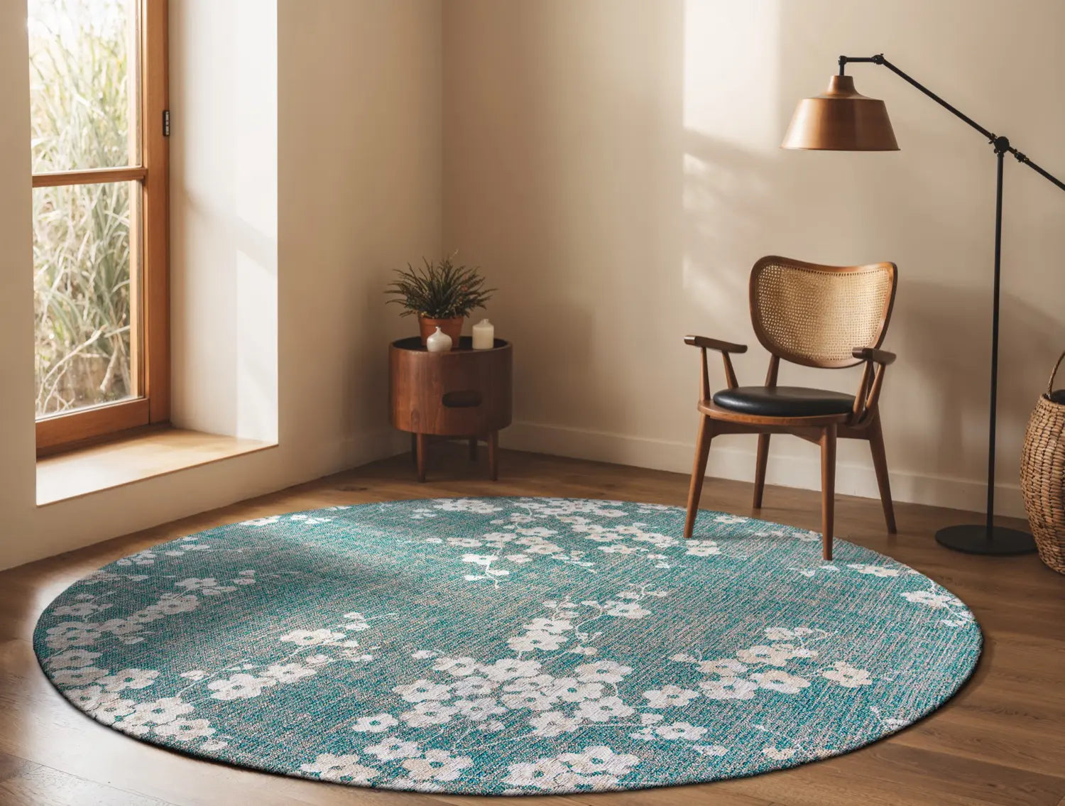 Oval rug SAKURA blue with white