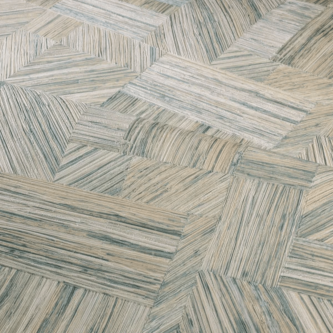 Tapeta strukturalna geometryczna imitująca słomiany patchwork IMBRICATION - GIVRE lodowy błękit – Casamance