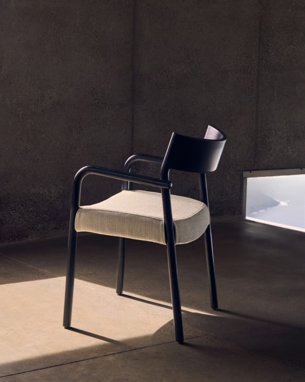 FALCONERA chair beige chenille with a black oak base