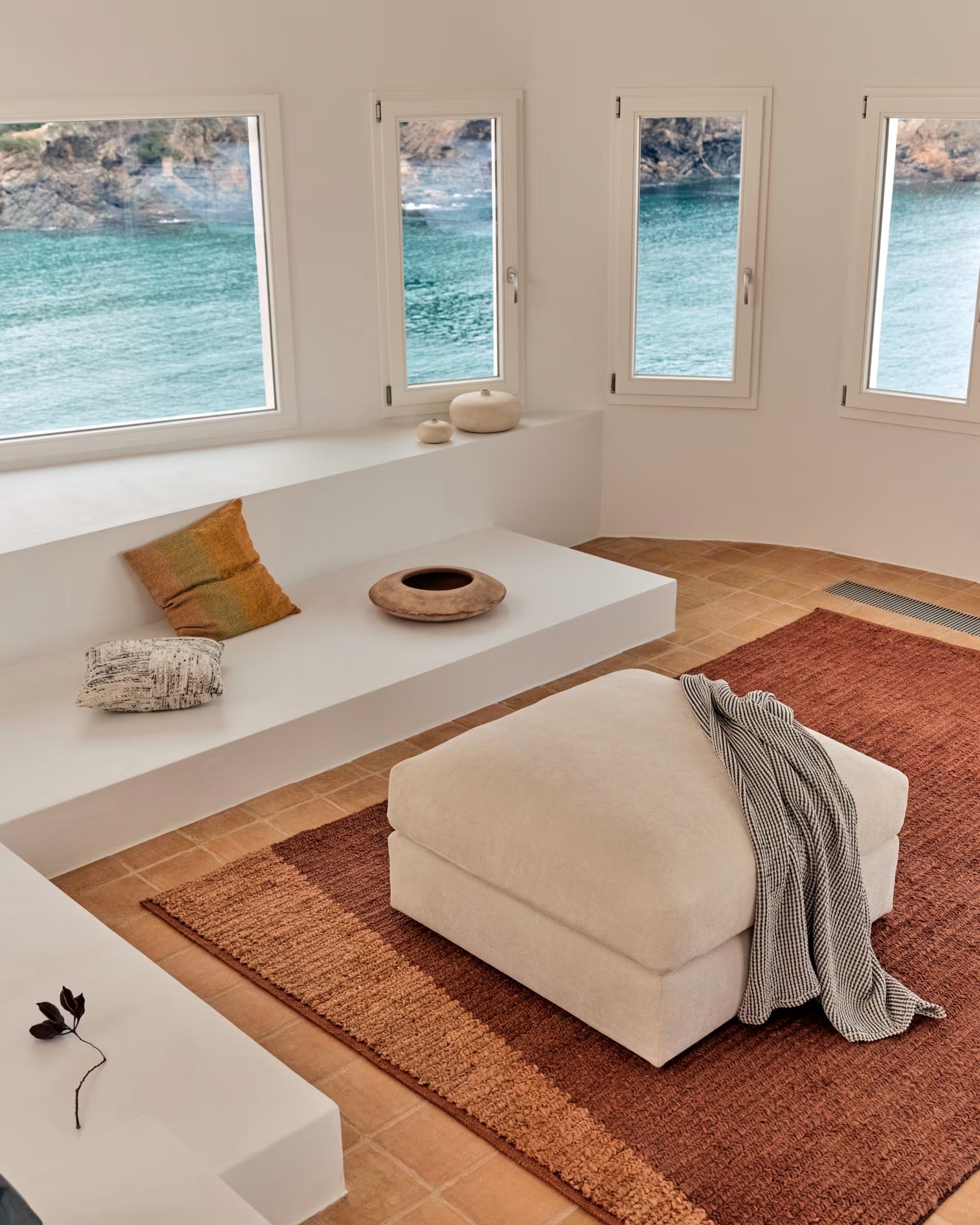 ALEA ecru chenille footstool