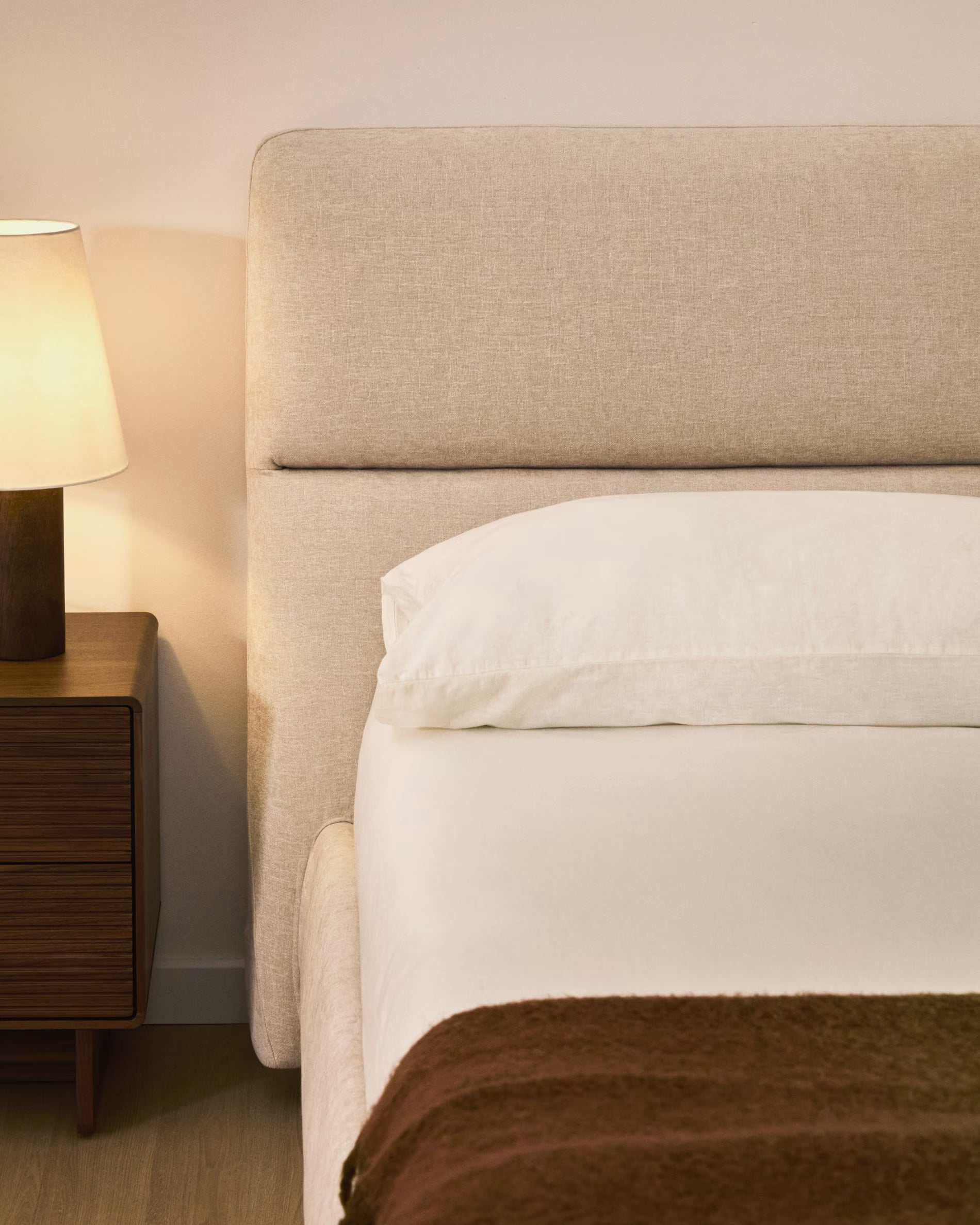 Bed with bedding storage DAFRA beige chenille