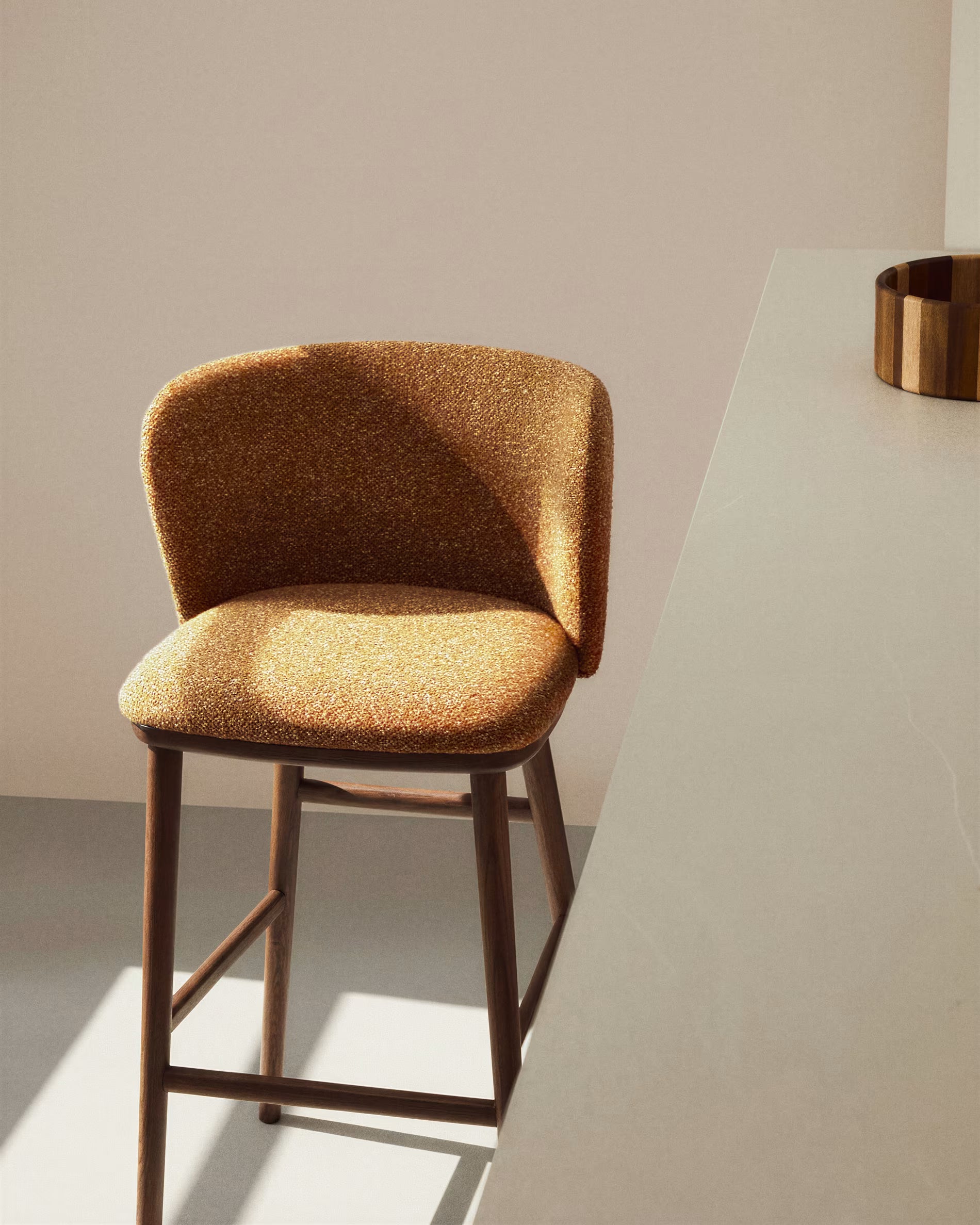 Bar stool CISELIA brick chenille with dark ash base