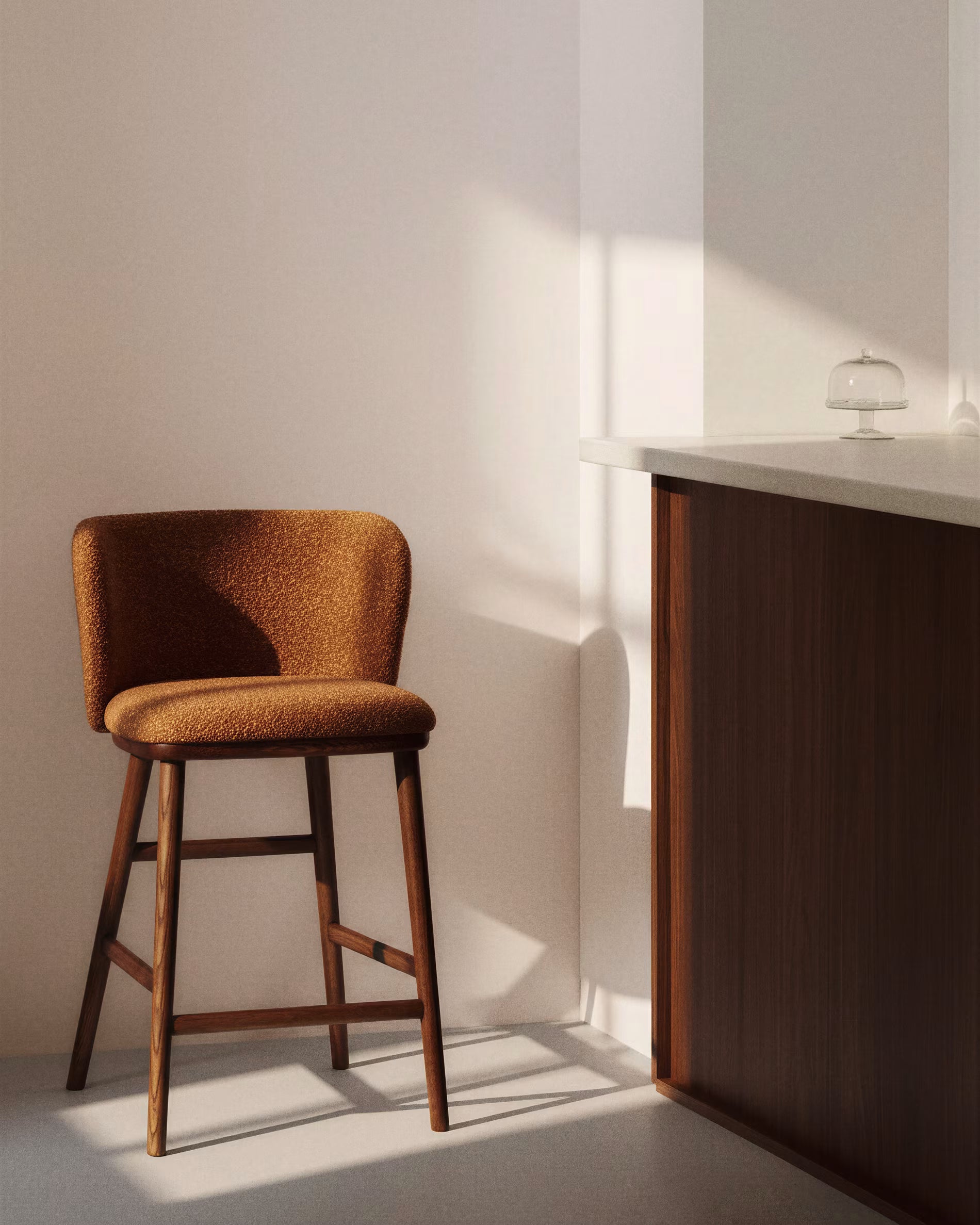 Bar stool CISELIA brick chenille with dark ash base