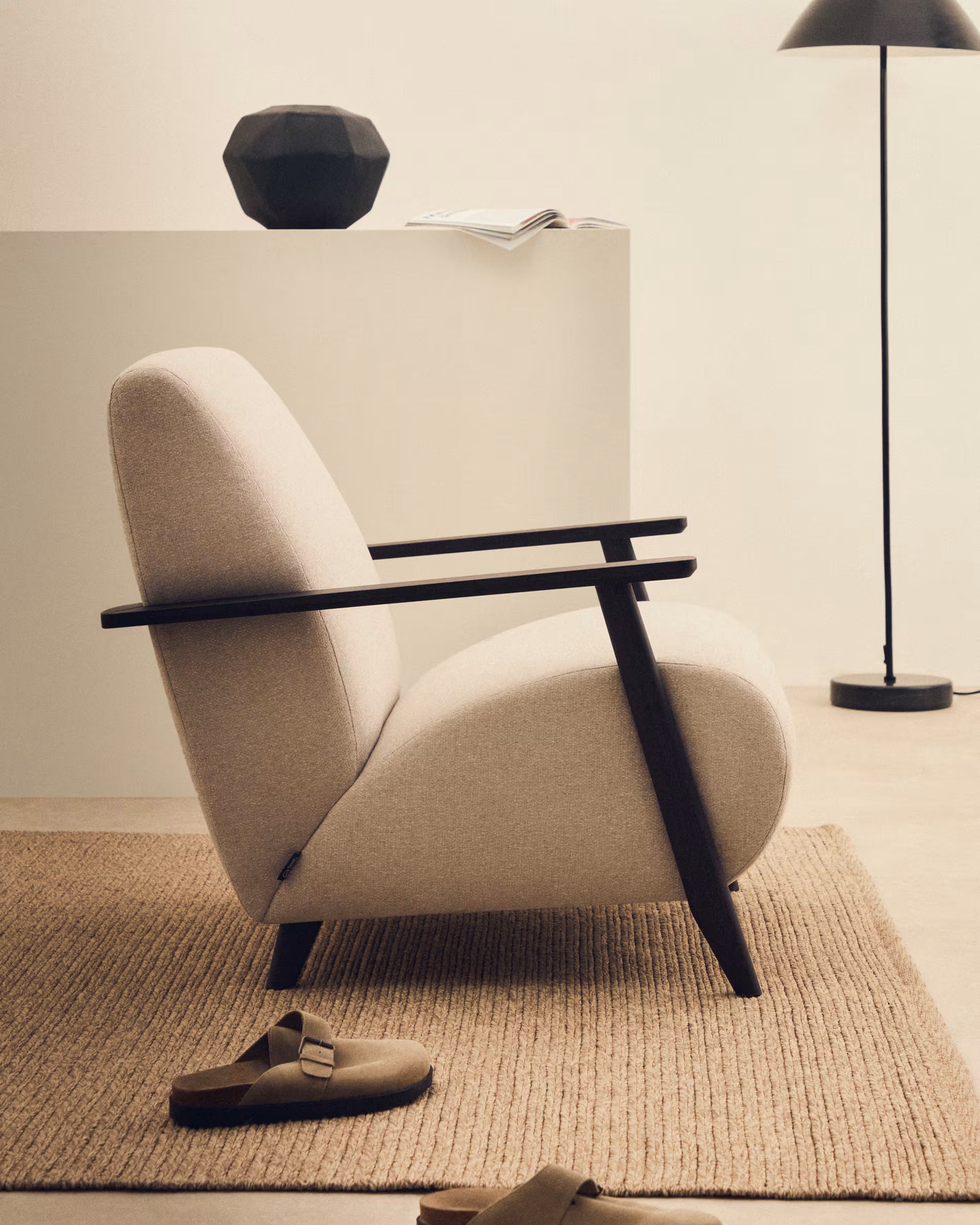 MEGHAN cream armchair with black base