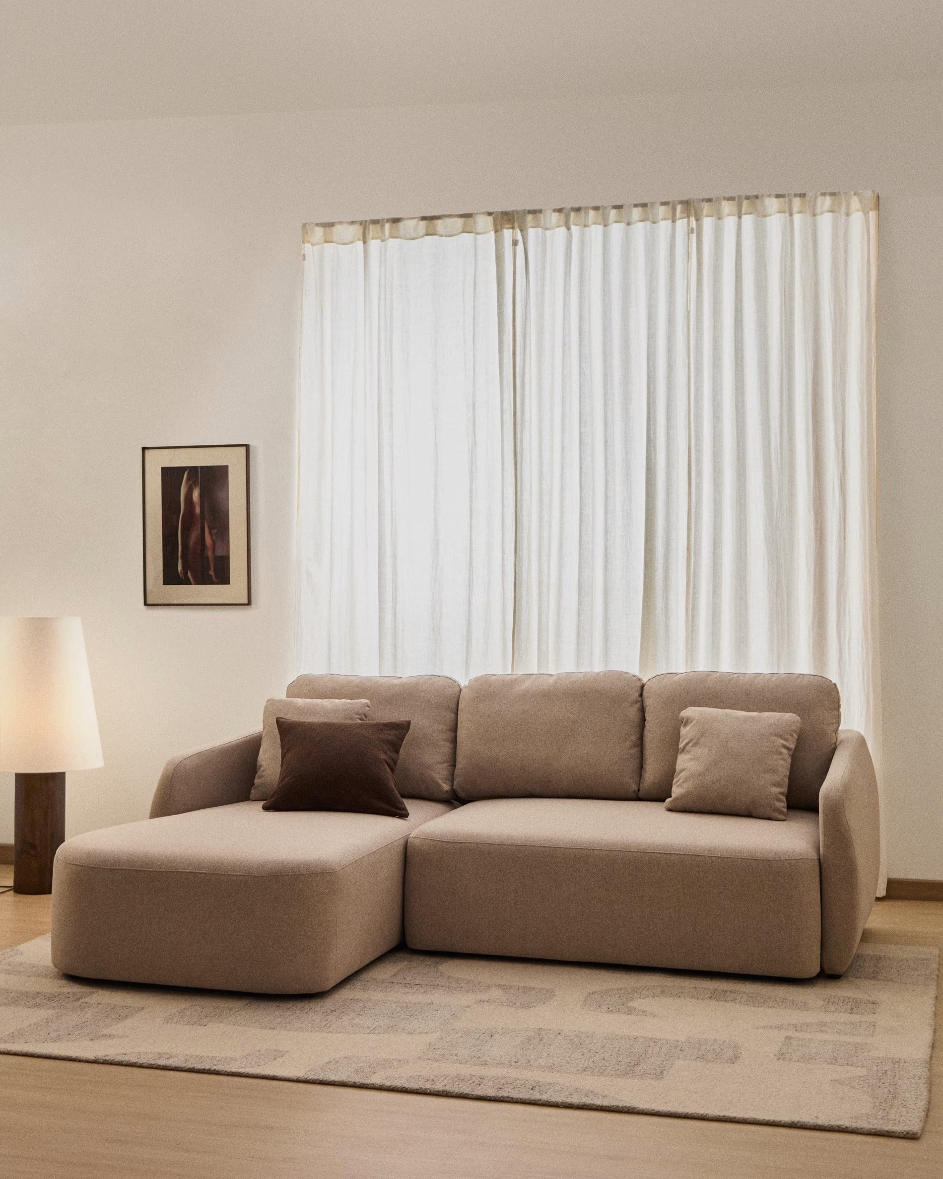 Bežový 3-místný levostranný rohový gauč s funkcí spaní LAIRA