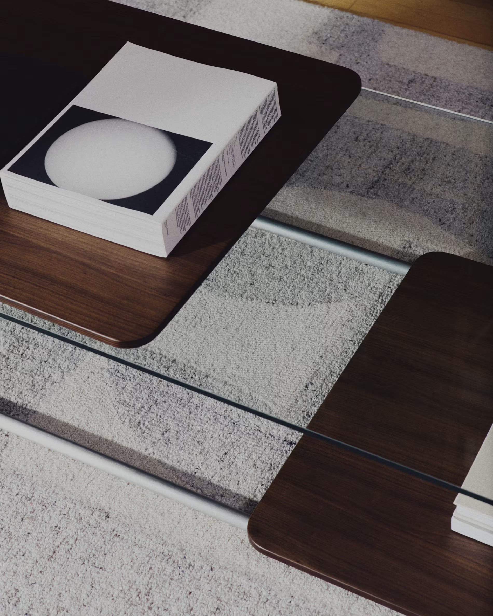 Konferenční stolek TARSEL tmavě hnědý ořechový dýhovaný se ocelovým podstavcem